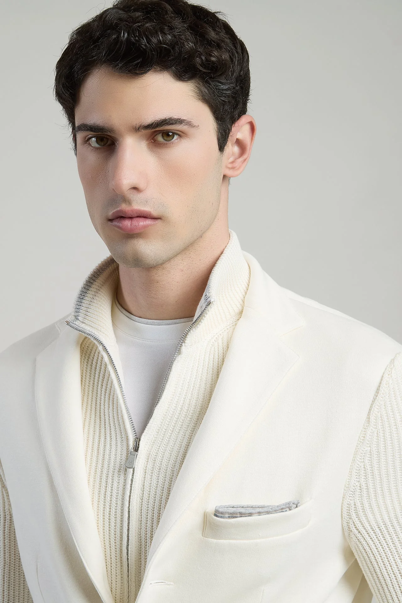 Men's Cotton Linen Bib Jacket with Knit Sleeves | Eleventy - Image 4