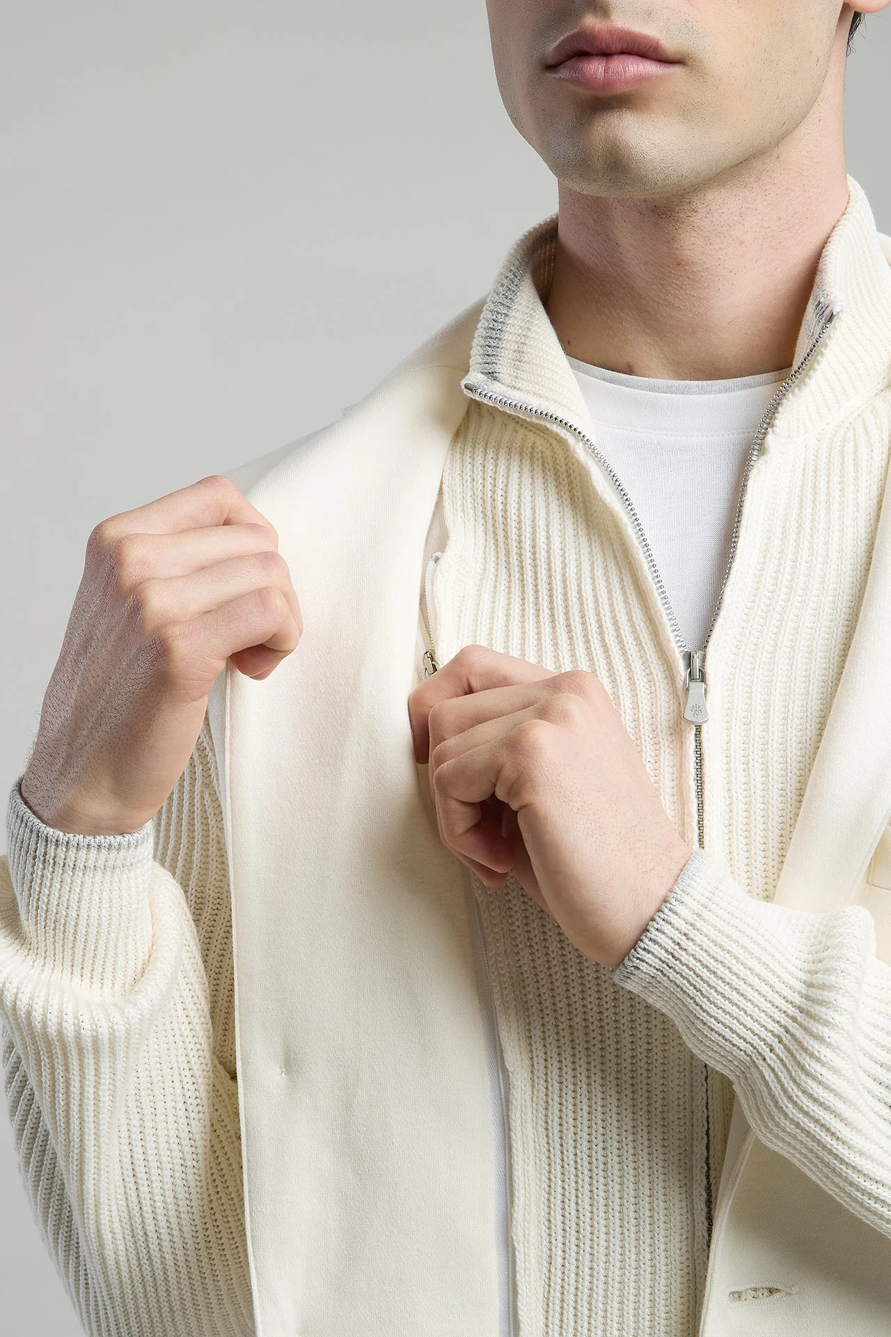 Men's Cotton Linen Bib Jacket with Knit Sleeves | Eleventy - Image 5