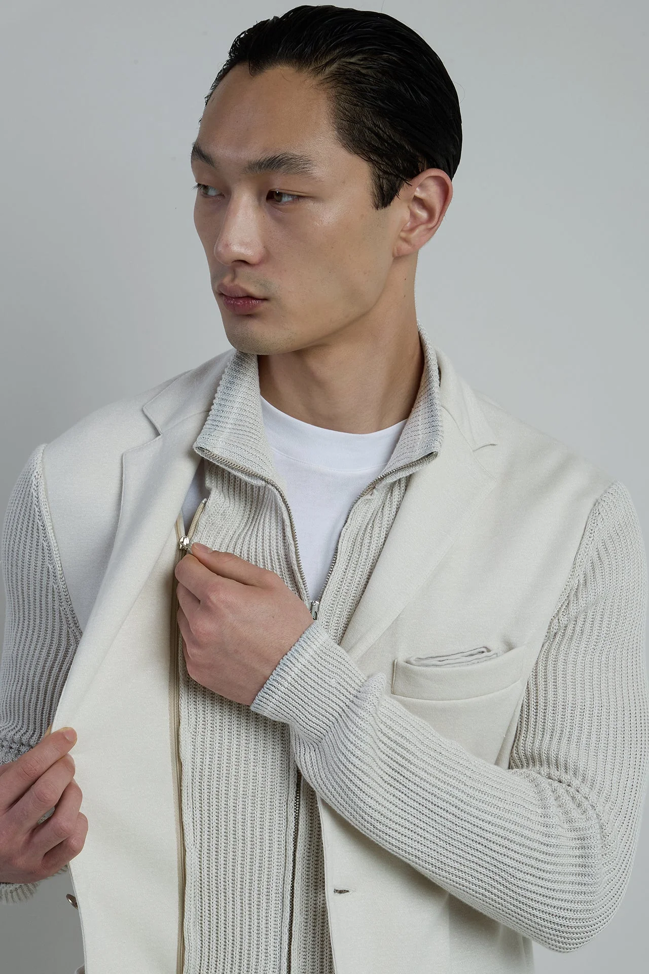 Men's Cotton Linen Single-Breasted Jacket with Bib | Eleventy - Image 5