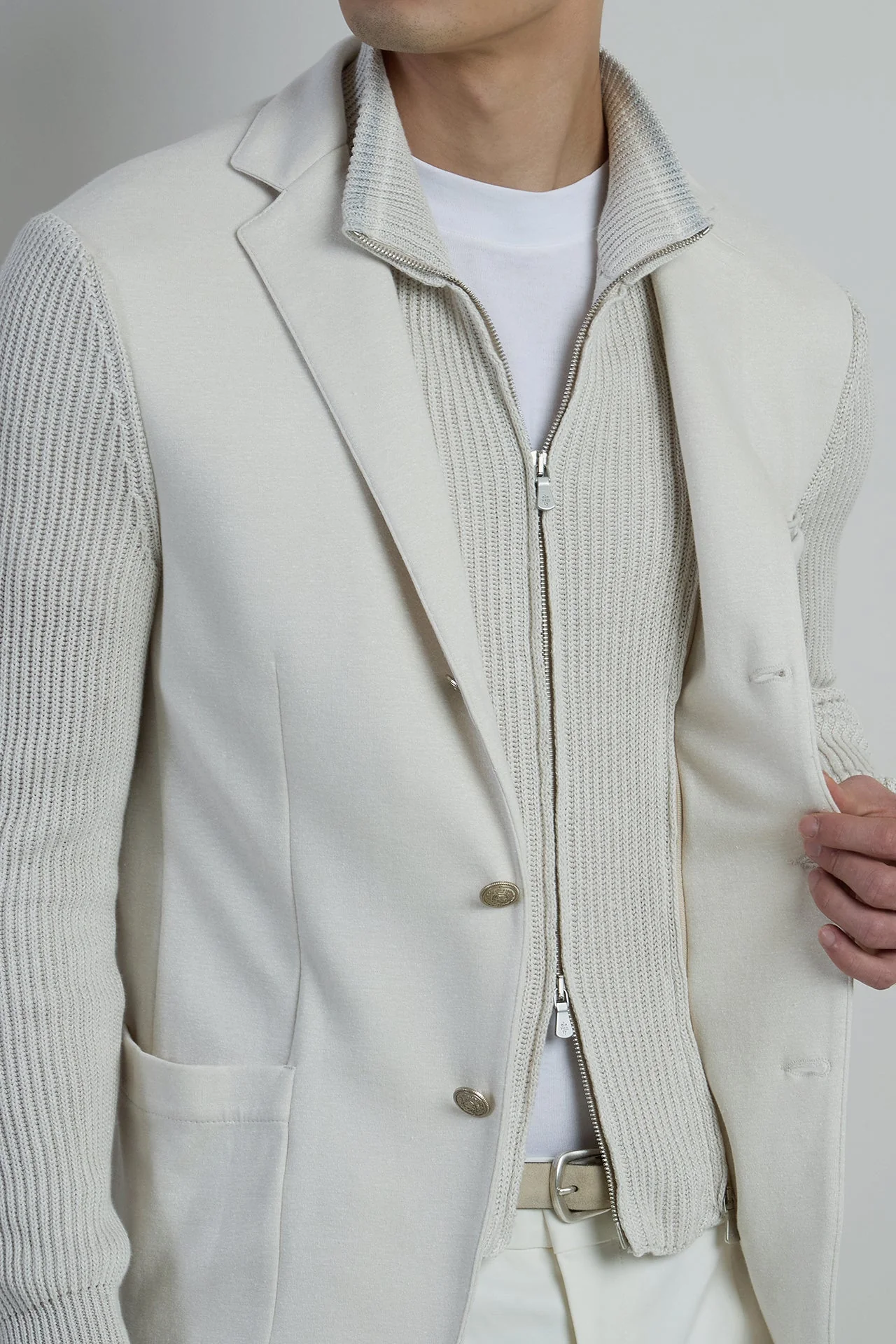 Men's Cotton Linen Single-Breasted Jacket with Bib | Eleventy - Image 6