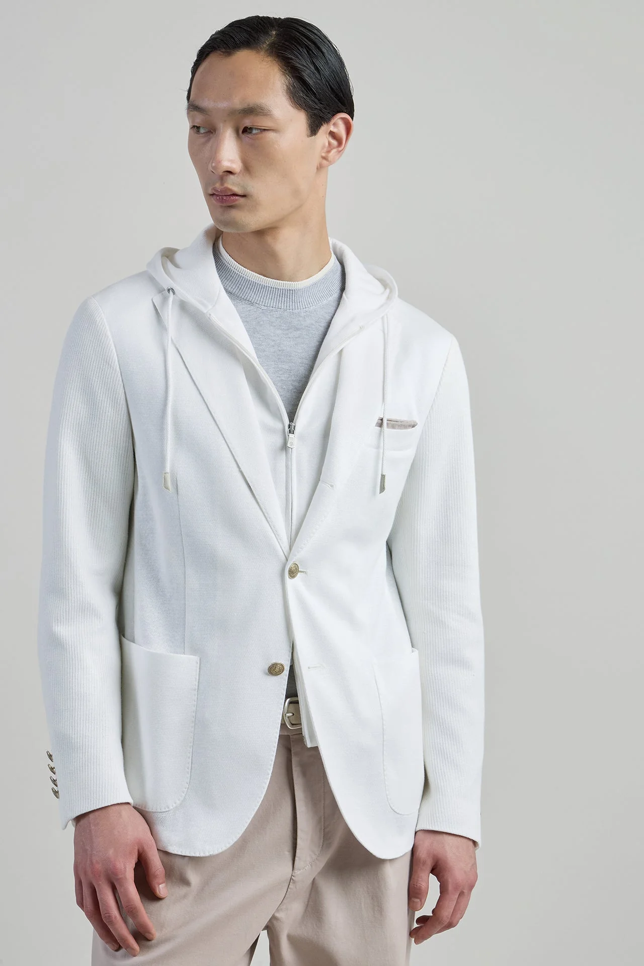 Men's Cotton Linen Bib Jacket with English Rib Stitch | Eleventy - Image 2