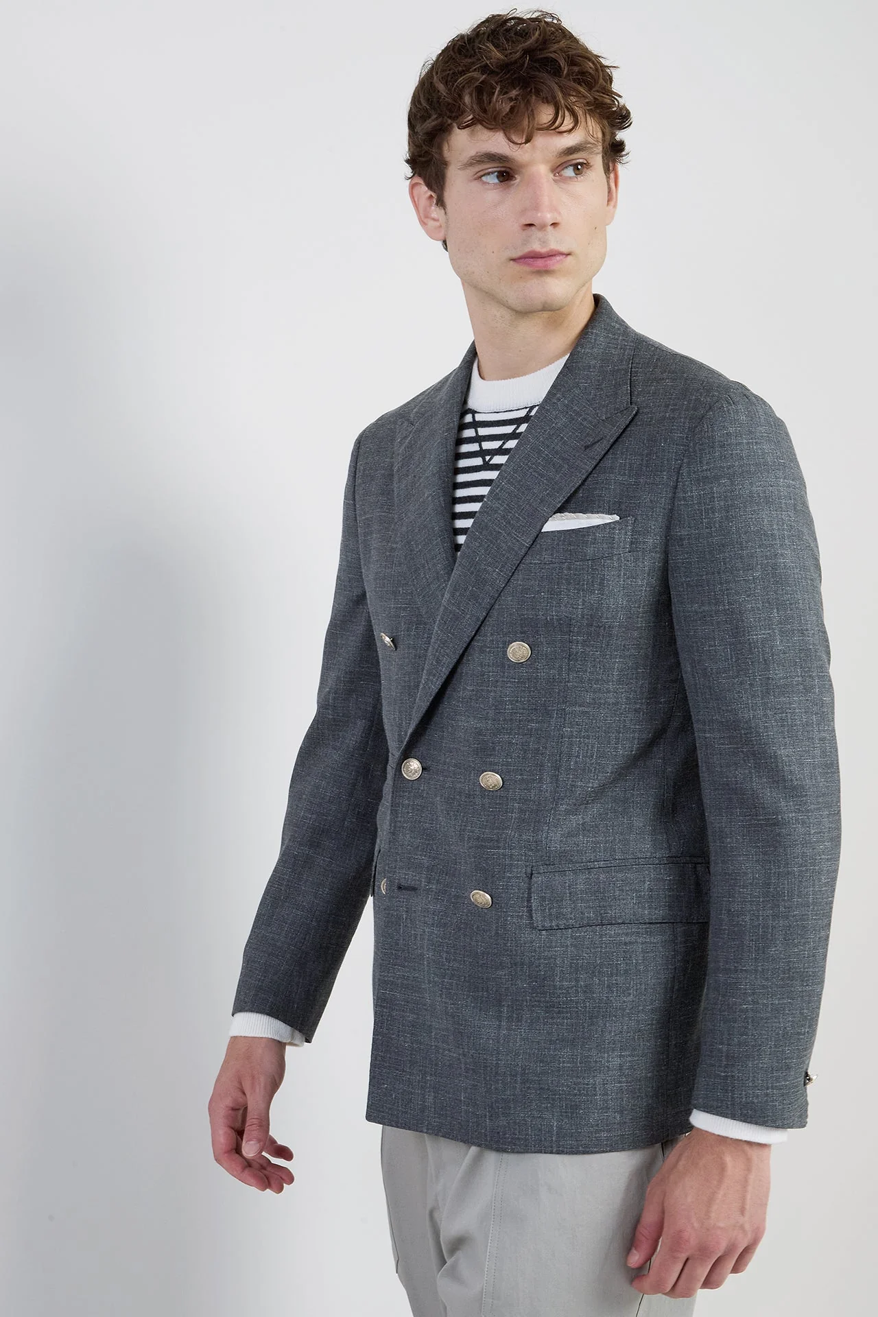 Men's Double-Breasted Wool Silk and Linen Jacket | Eleventy - Image 2