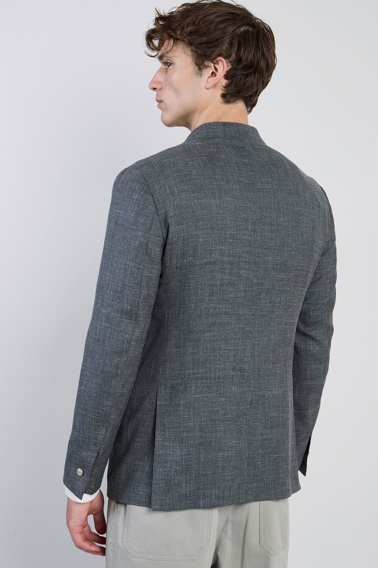 Men's Double-Breasted Wool Silk and Linen Jacket | Eleventy - Image 3