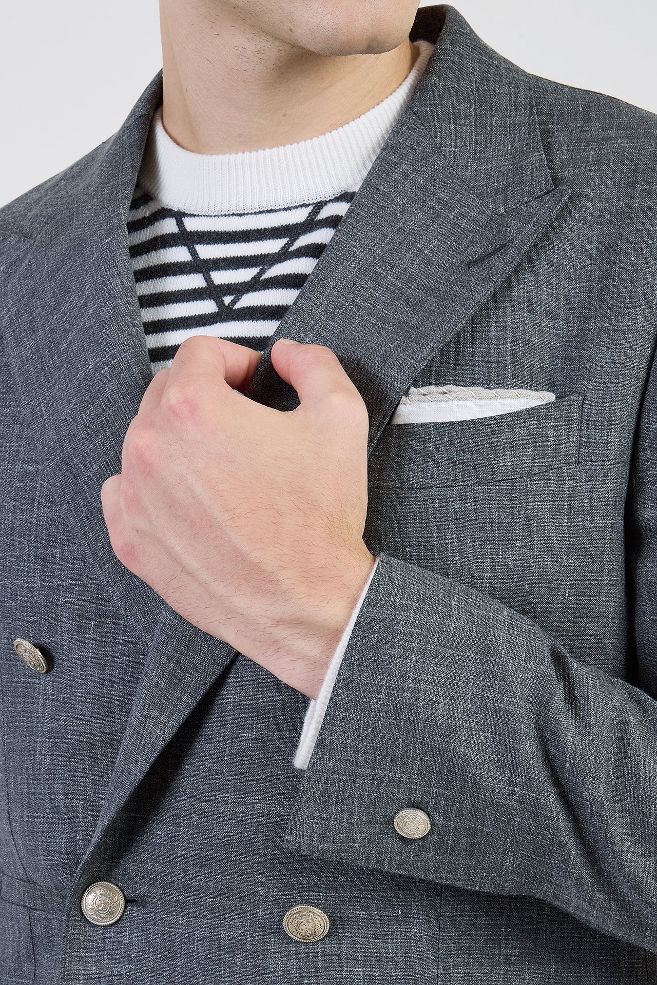 Men's Double-Breasted Wool Silk and Linen Jacket | Eleventy - Image 4