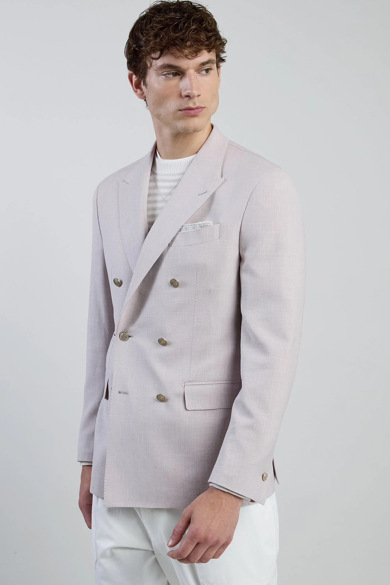 Men's Double-Breasted Wool Silk and Linen Jacket | Eleventy - Image 2