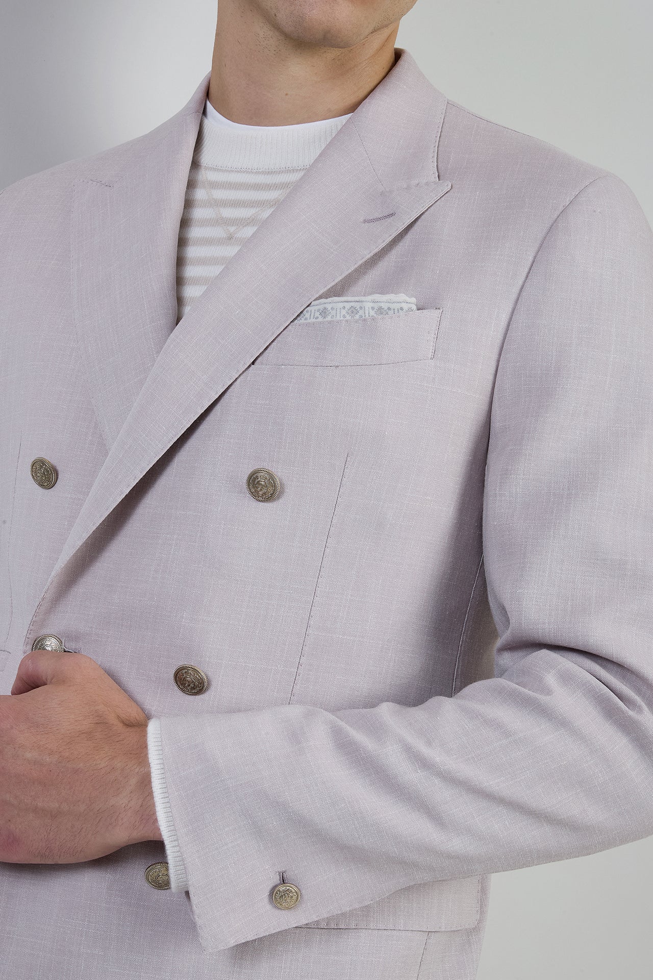 Men's Double-Breasted Wool Silk and Linen Jacket | Eleventy - Image 4