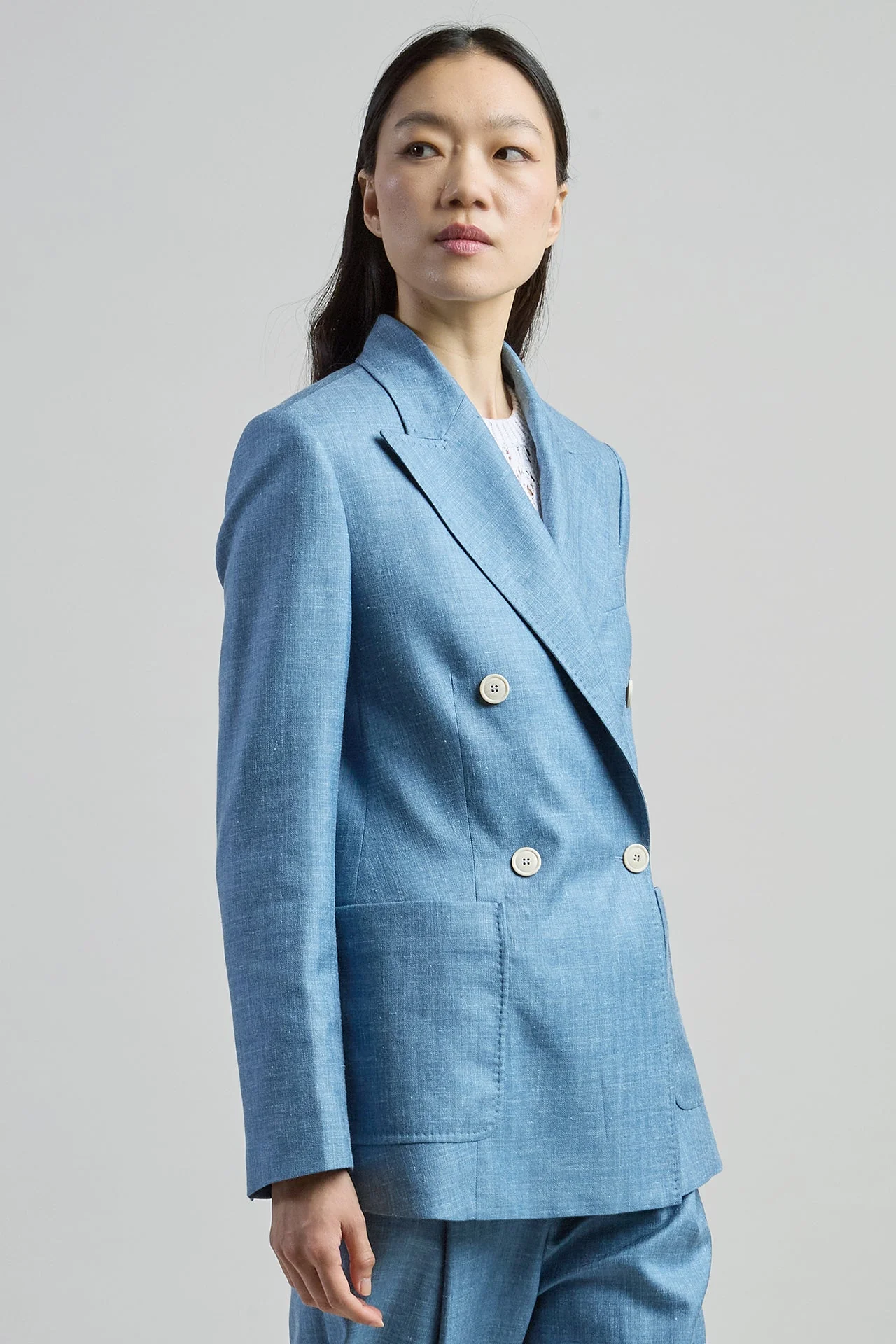 Double-Breasted Wool Silk Linen Herringbone Jacket | Eleventy - Image 2
