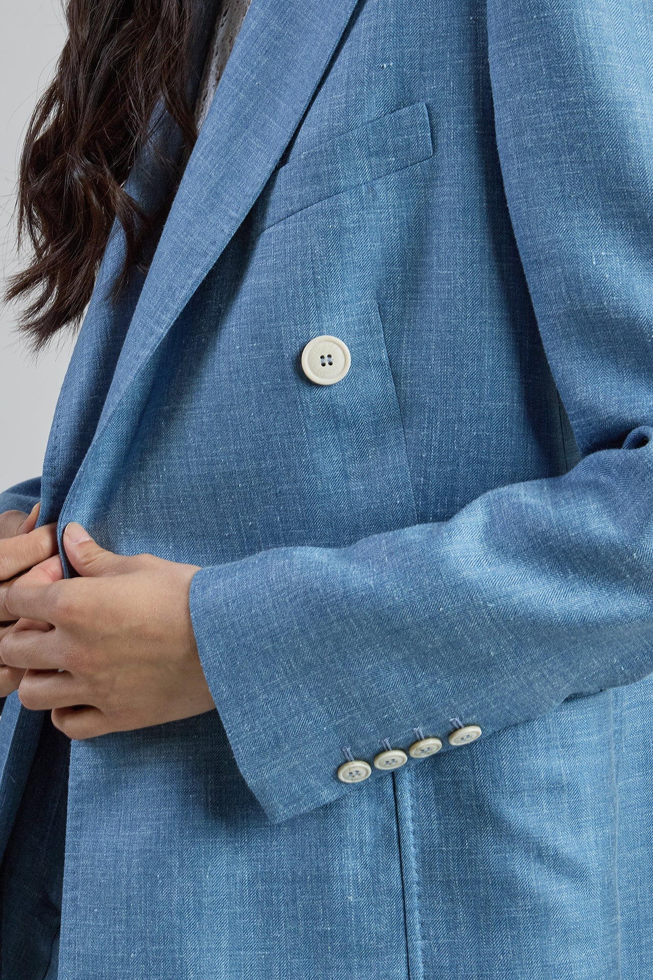 Double-Breasted Wool Silk Linen Herringbone Jacket | Eleventy - Image 4