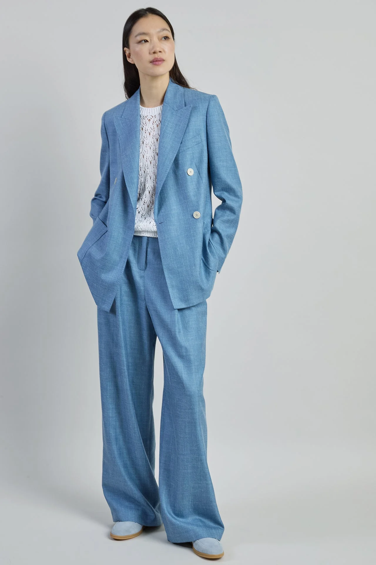 Double-Breasted Wool Silk Linen Herringbone Jacket | Eleventy - Image 5
