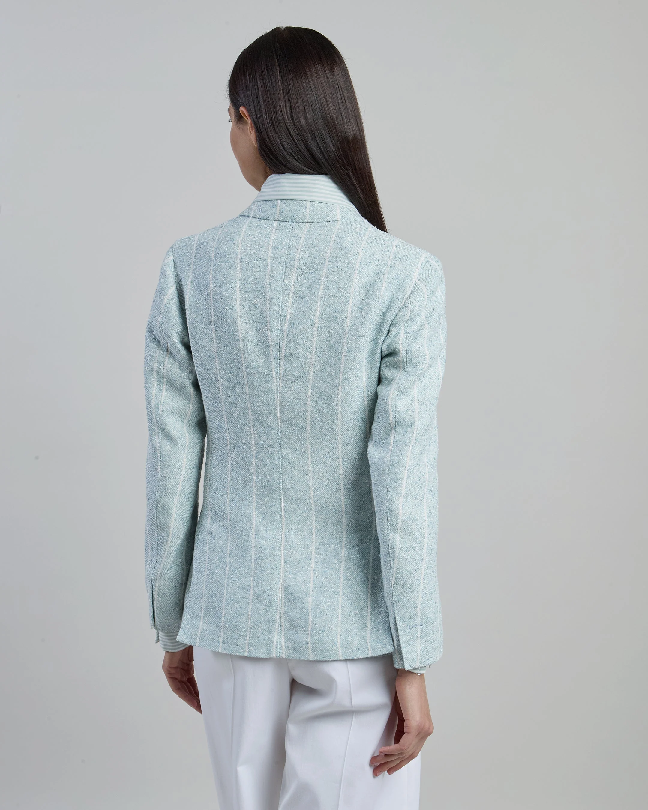 Double-Breasted Pinstriped Linen Jacket with Patch Pockets | Eleventy - Image 3