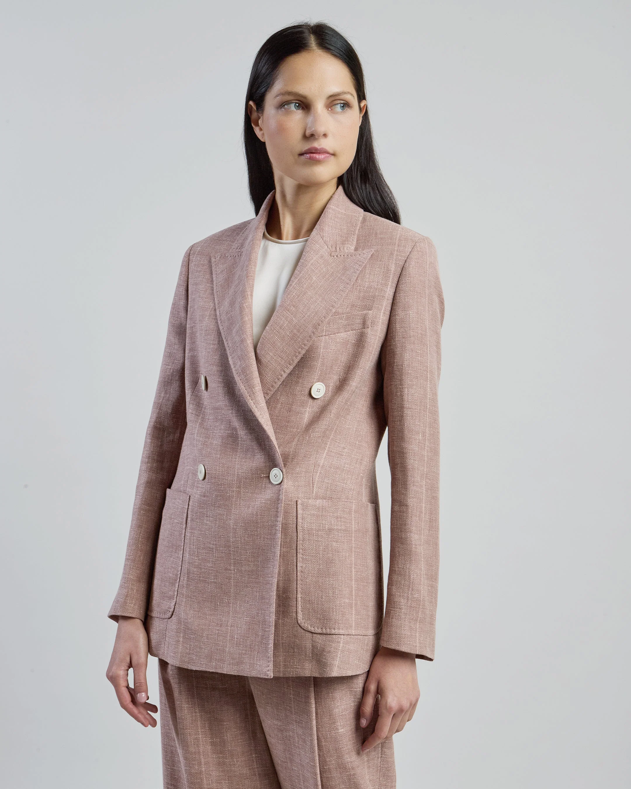 Women's Double-Breasted Linen Wool Silk Pinstripe Jacket | Eleventy - Image 2