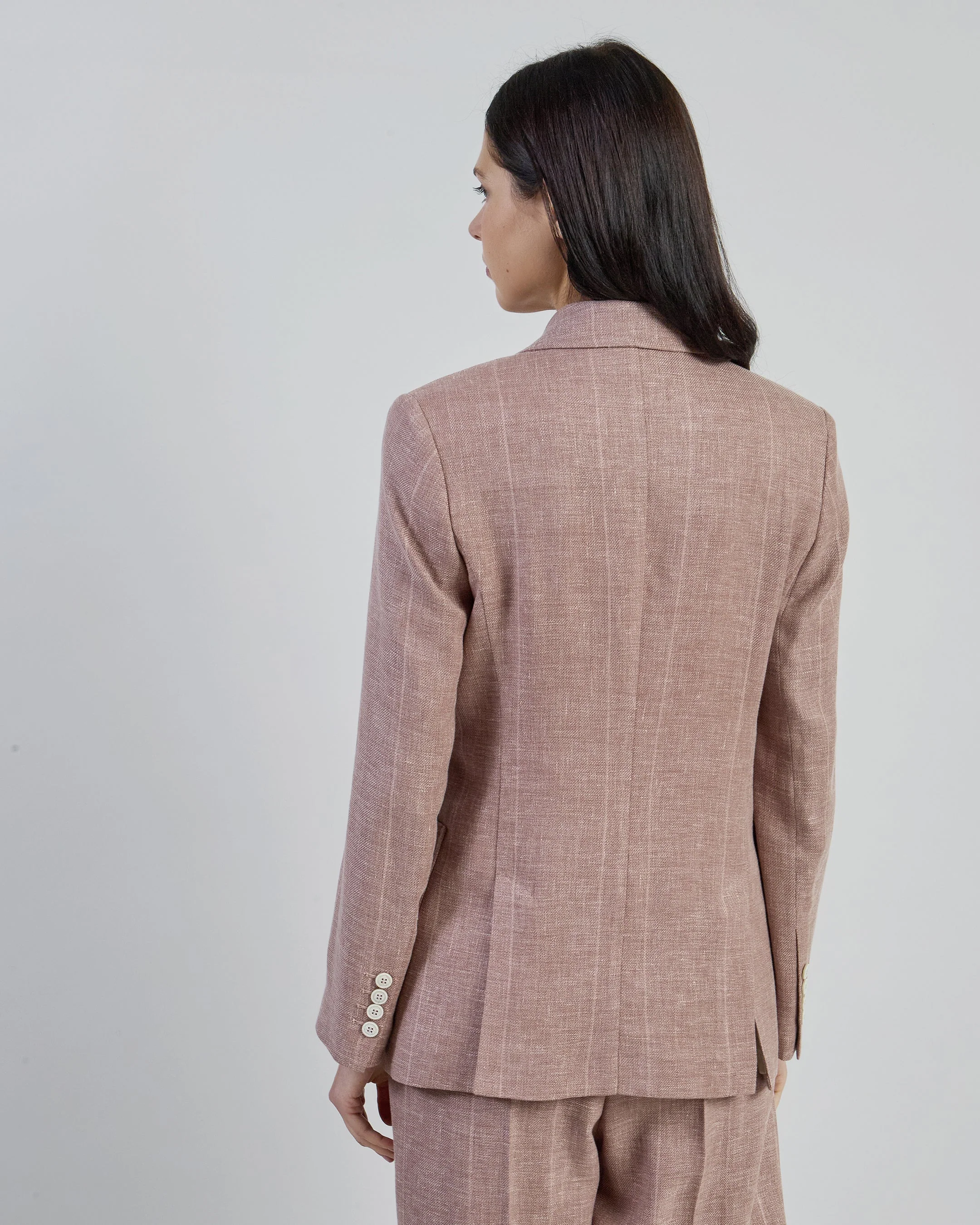 Women's Double-Breasted Linen Wool Silk Pinstripe Jacket | Eleventy - Image 3