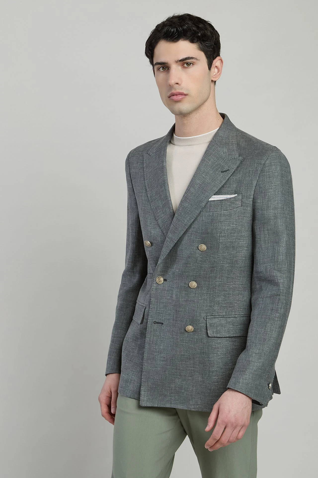 Men's Double-Breasted Linen, Wool and Silk Jacket | Eleventy - Image 3