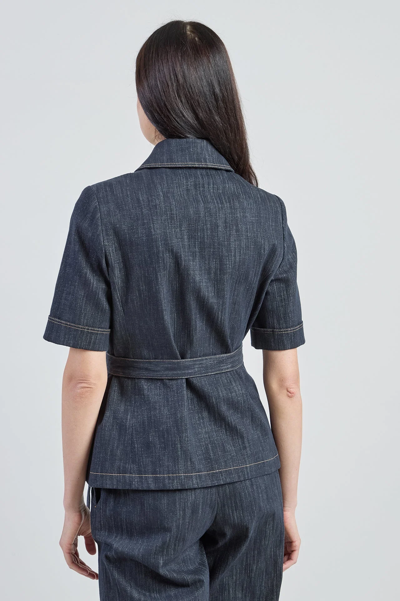 Women's Single-Breasted Cotton Jacquard Jacket with Belt | Eleventy - Image 3