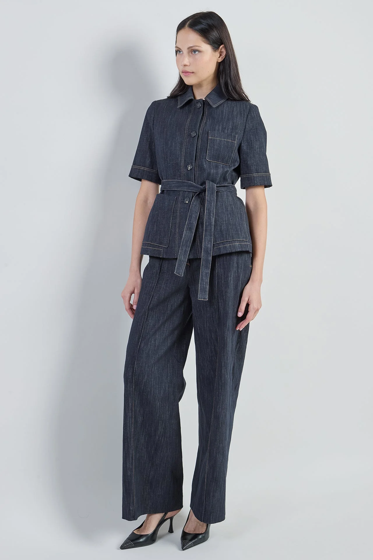 Women's Single-Breasted Cotton Jacquard Jacket with Belt | Eleventy - Image 4