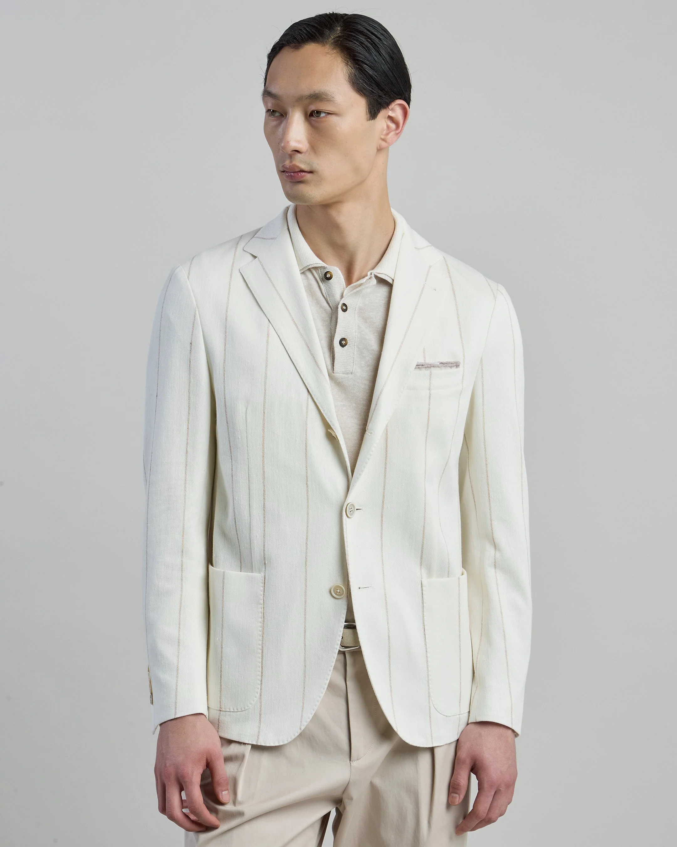 Men's Slim Fit Single-Breasted Cotton Linen Jacket | Eleventy - Image 2