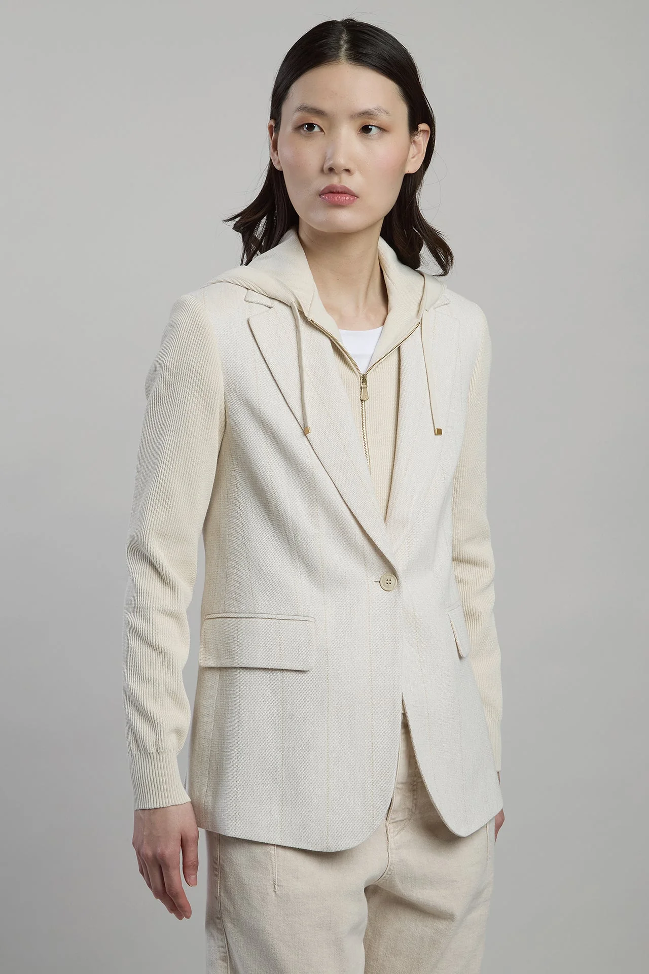 Women's Pinstripe Cotton Linen Single-Breasted Jacket | Eleventy - Image 4