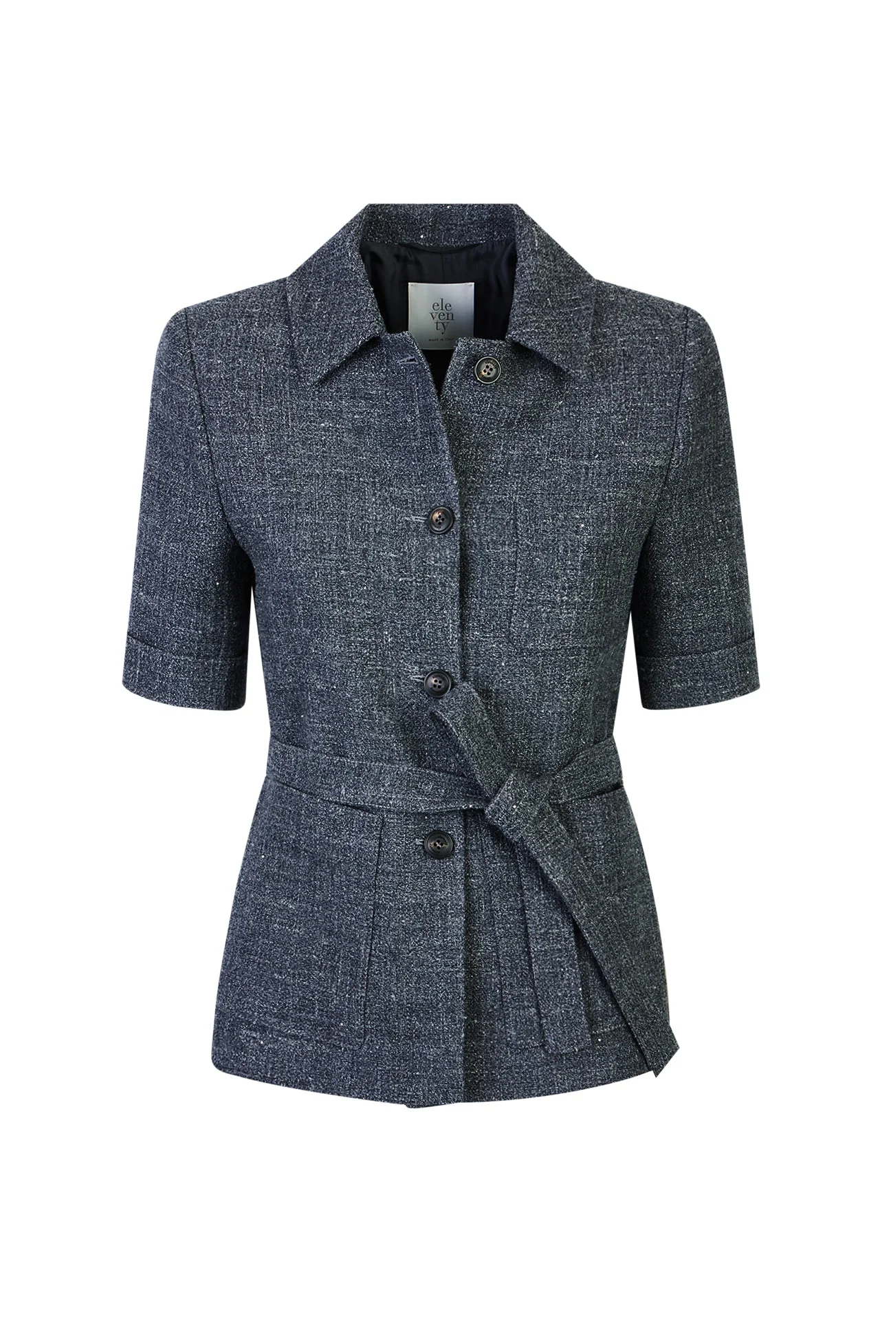 Single-Breasted Wool and Linen Jacket with Short Sleeves | Eleventy