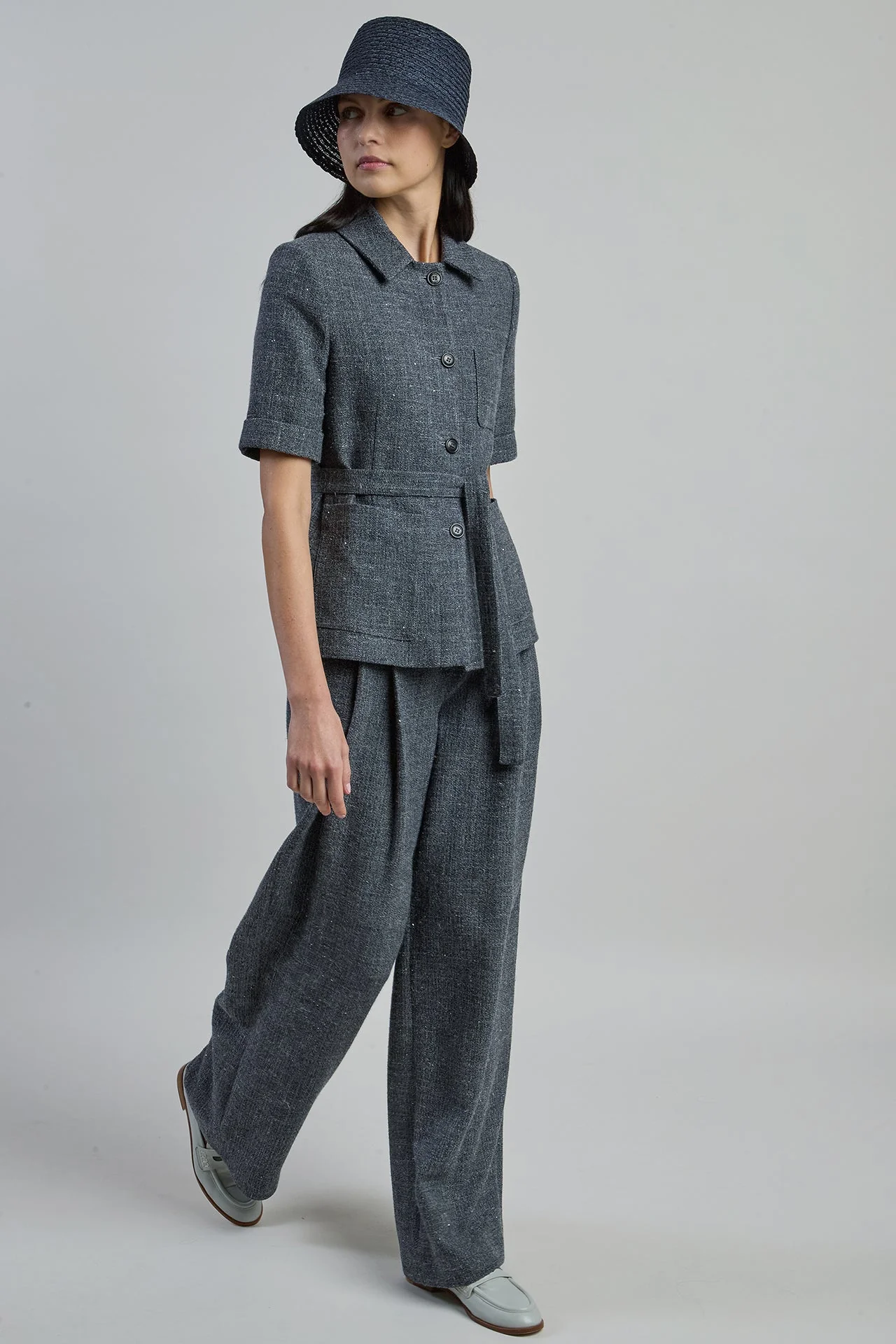 Single-Breasted Wool and Linen Jacket with Short Sleeves | Eleventy - Image 2