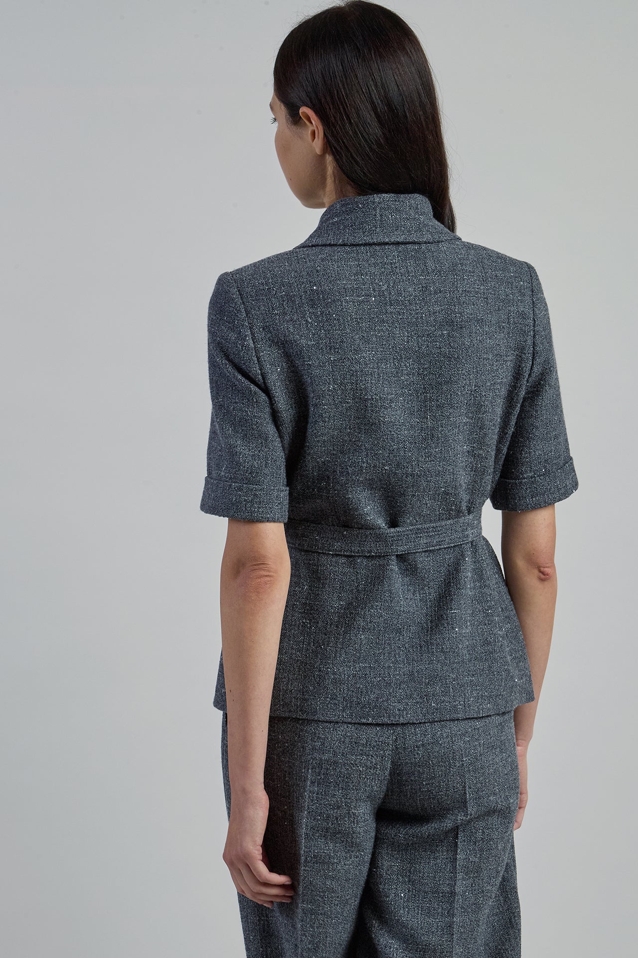 Single-Breasted Wool and Linen Jacket with Short Sleeves | Eleventy - Image 3