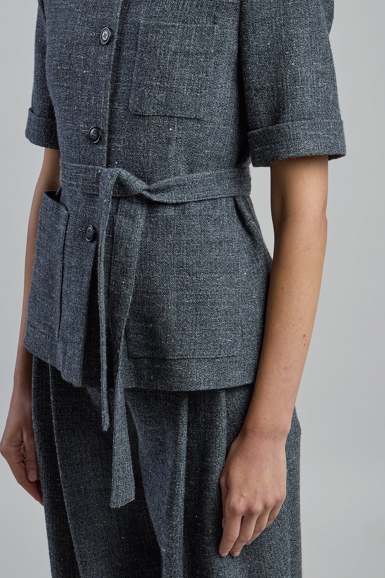 Single-Breasted Wool and Linen Jacket with Short Sleeves | Eleventy - Image 4