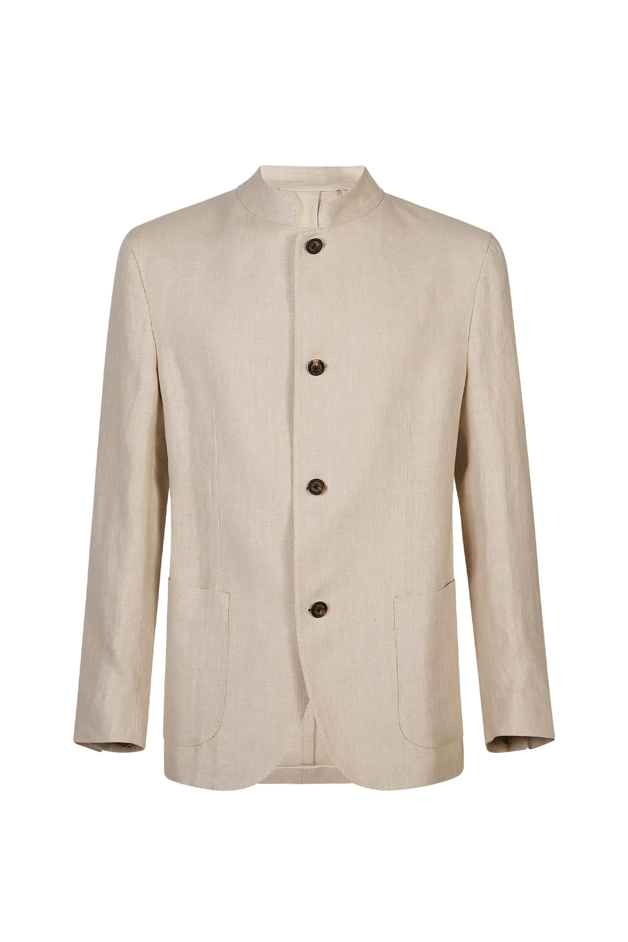 Slim Fit Single-Breasted Linen Jacket with Stand Collar | Eleventy