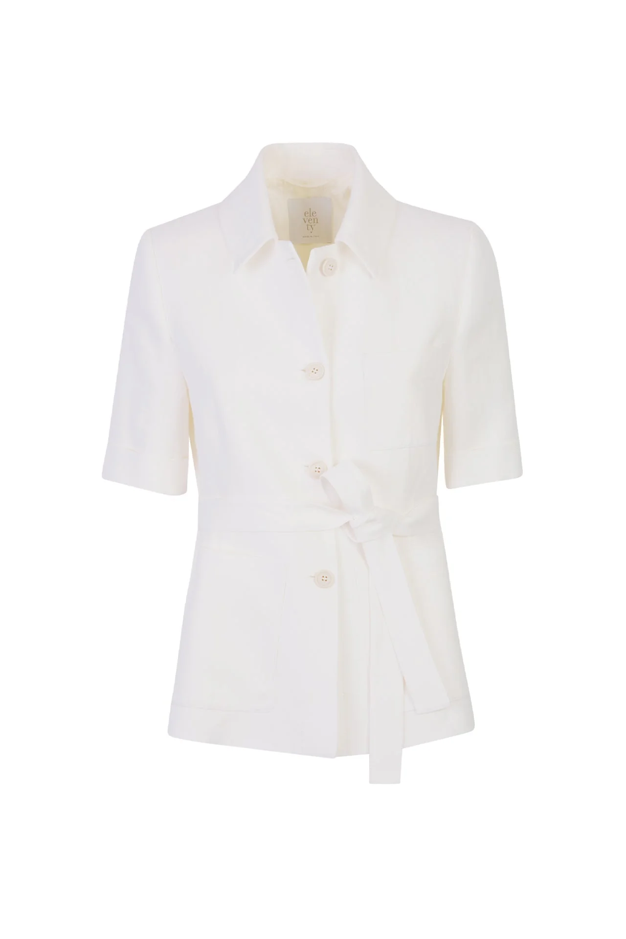 Short-Sleeved Single-Breasted Linen Jacket with Belt | Eleventy