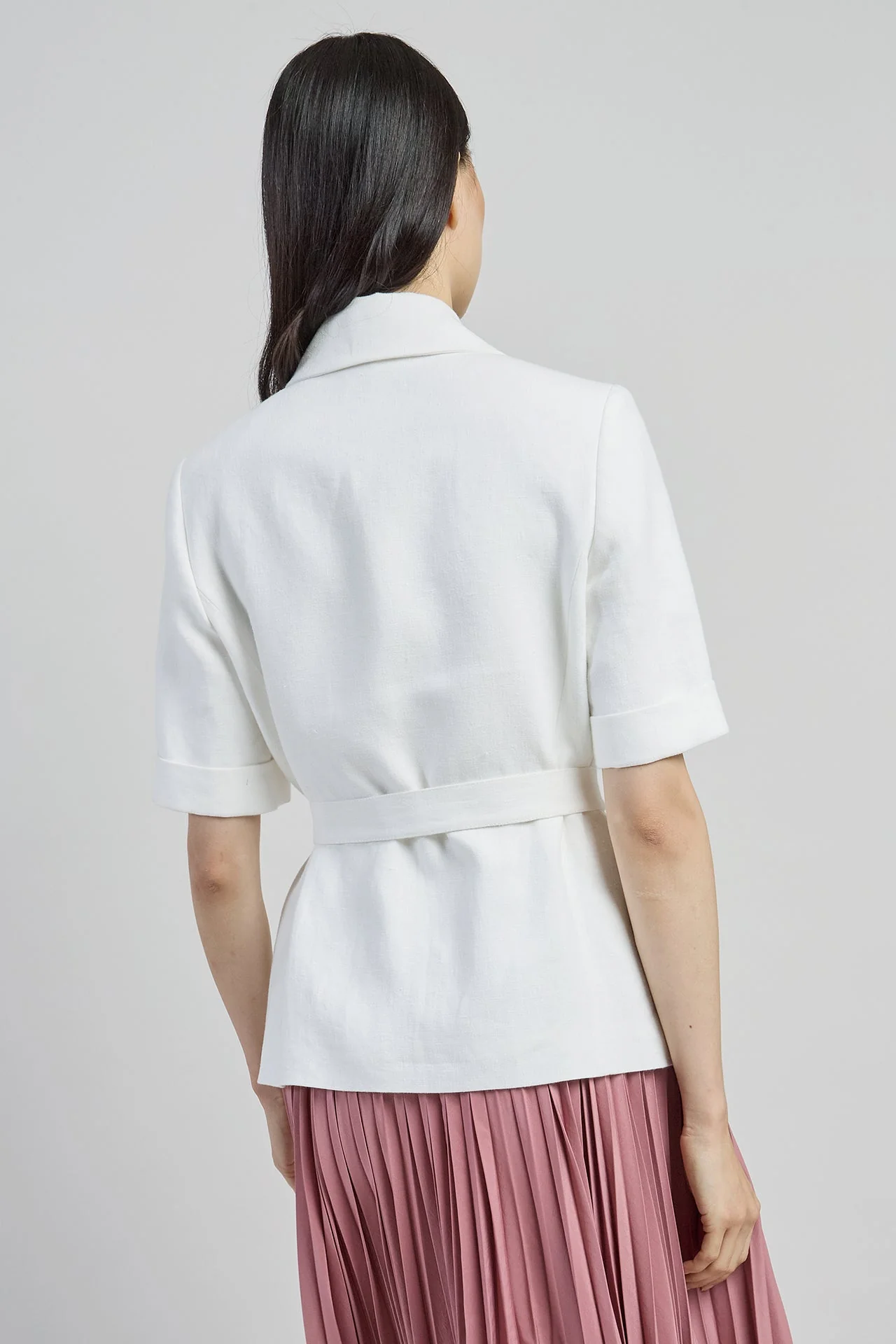 Short-Sleeved Single-Breasted Linen Jacket with Belt | Eleventy - Image 3