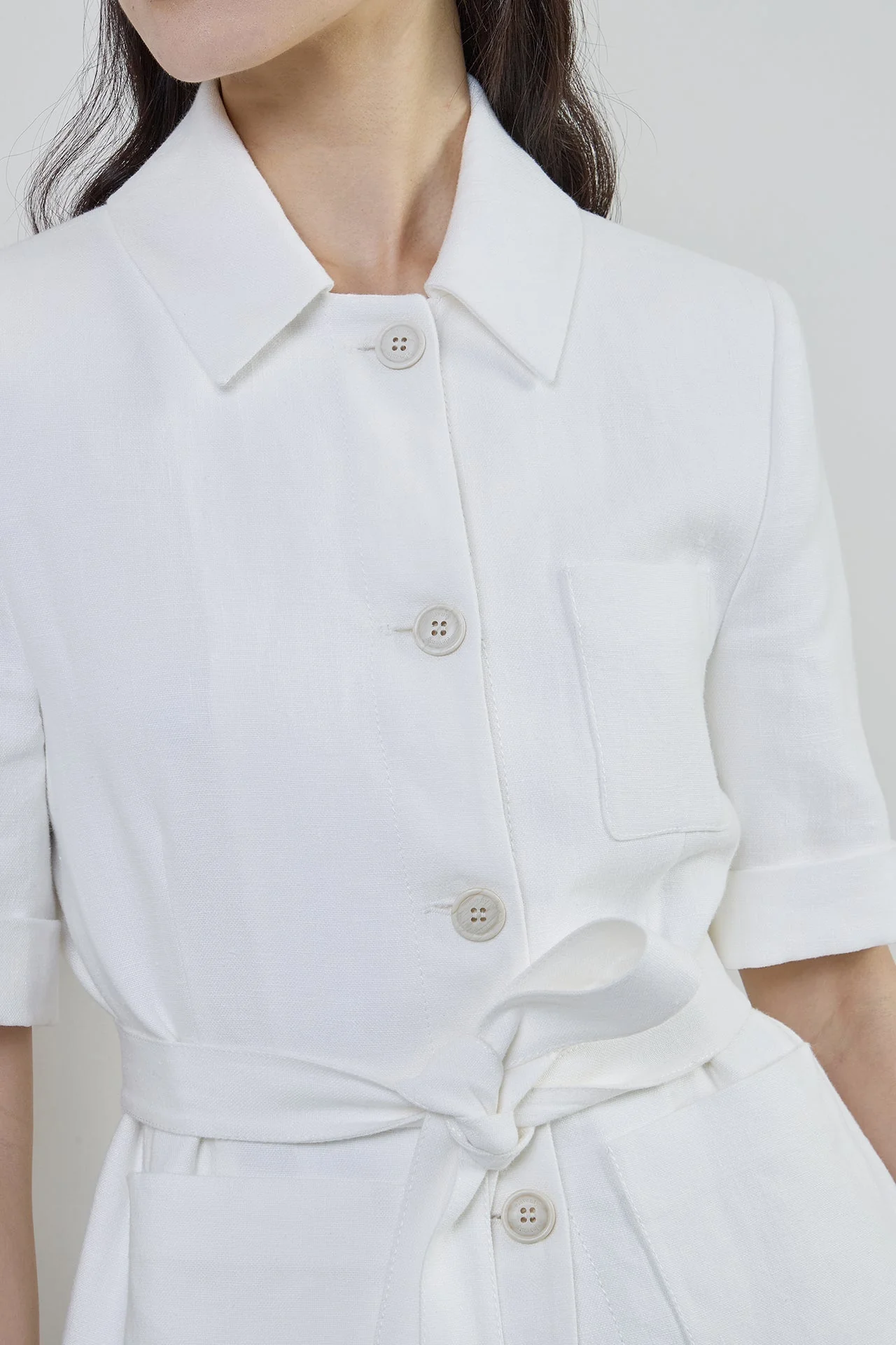 Short-Sleeved Single-Breasted Linen Jacket with Belt | Eleventy - Image 4