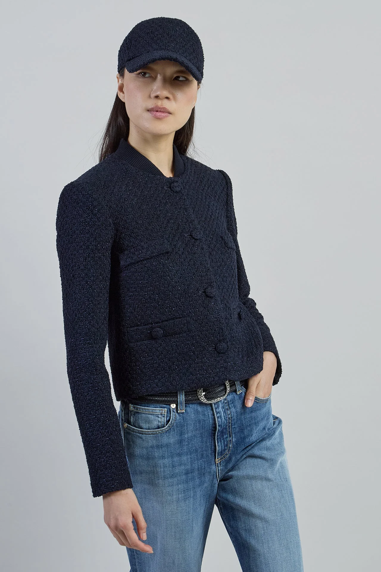 Single-Breasted Linen Cotton Silk Bouclé Jacket | Eleventy - Image 2