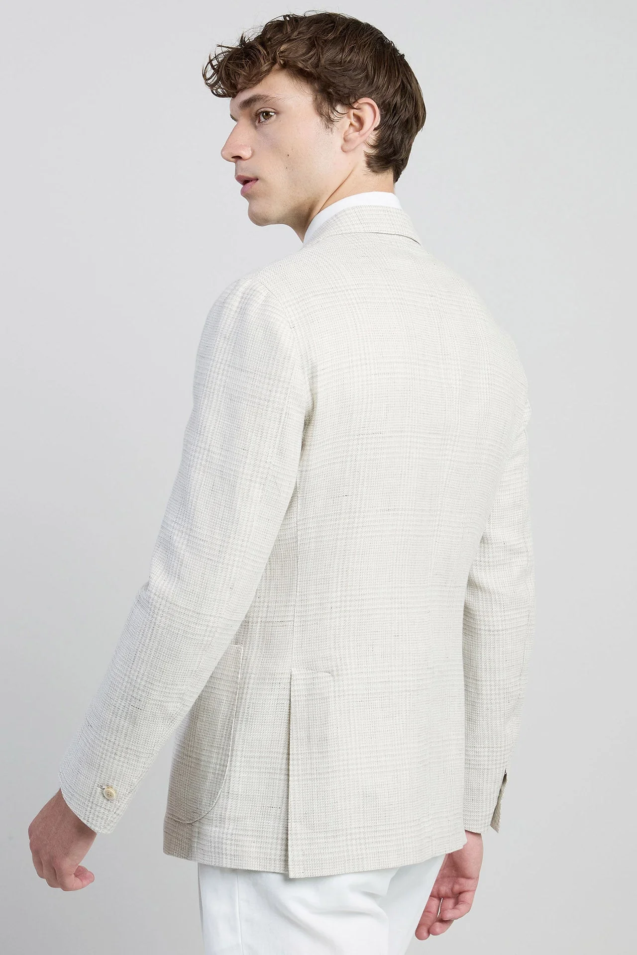 Men's Slim Fit Single-Breasted Linen and Wool Jacket | Eleventy - Image 3