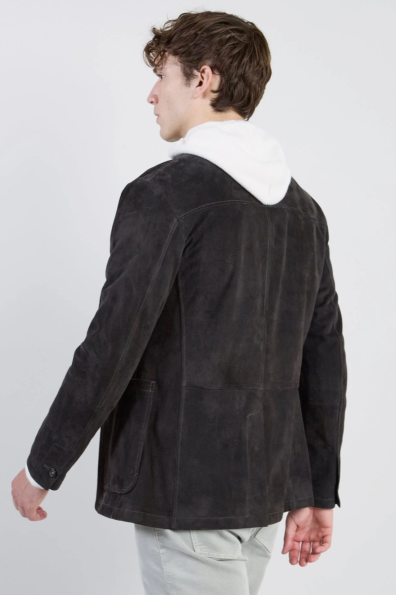 Men's Single-Breasted Resin Suede Jacket with Mock Neck | Eleventy - Image 3