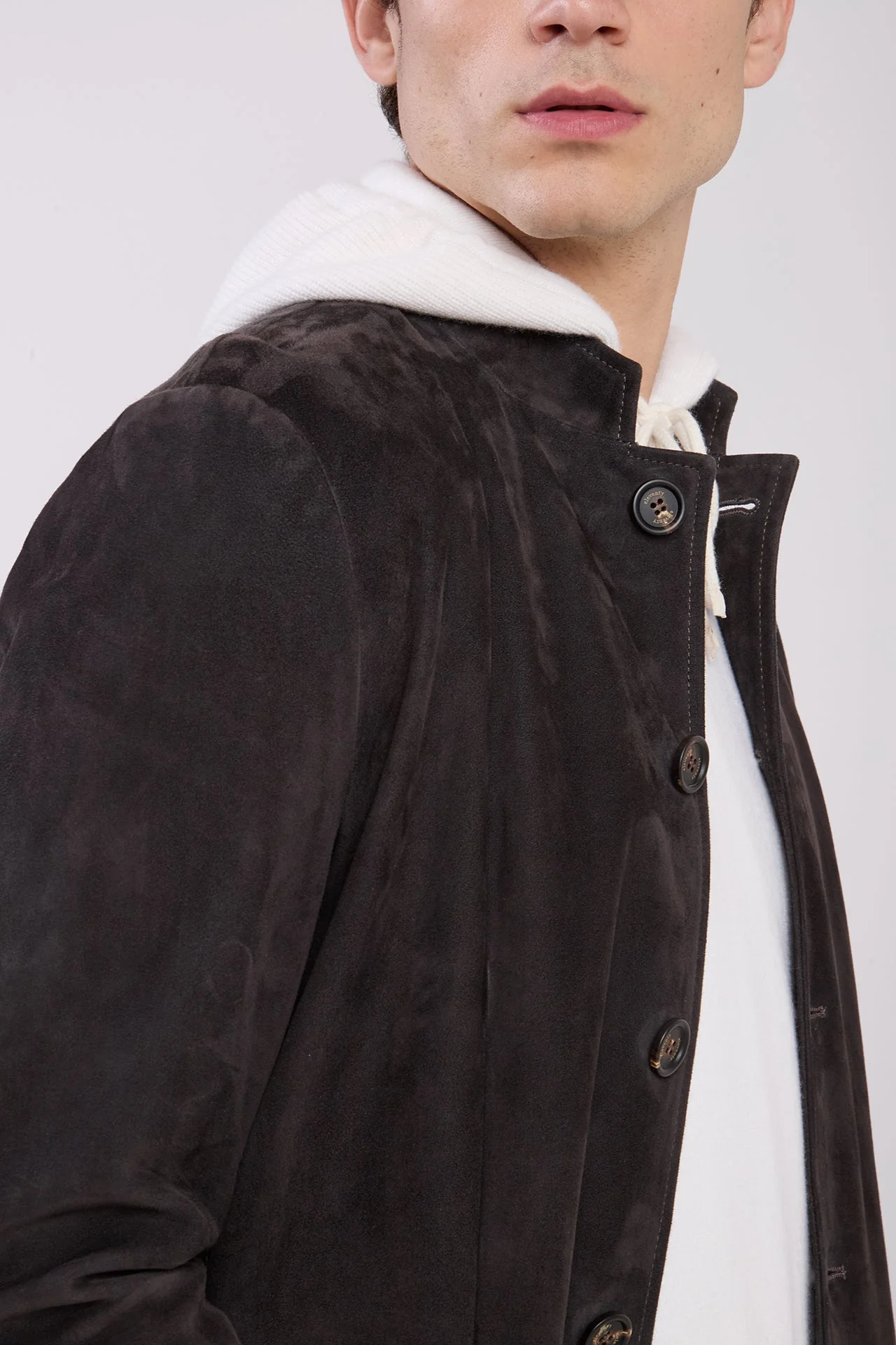Men's Single-Breasted Resin Suede Jacket with Mock Neck | Eleventy - Image 4