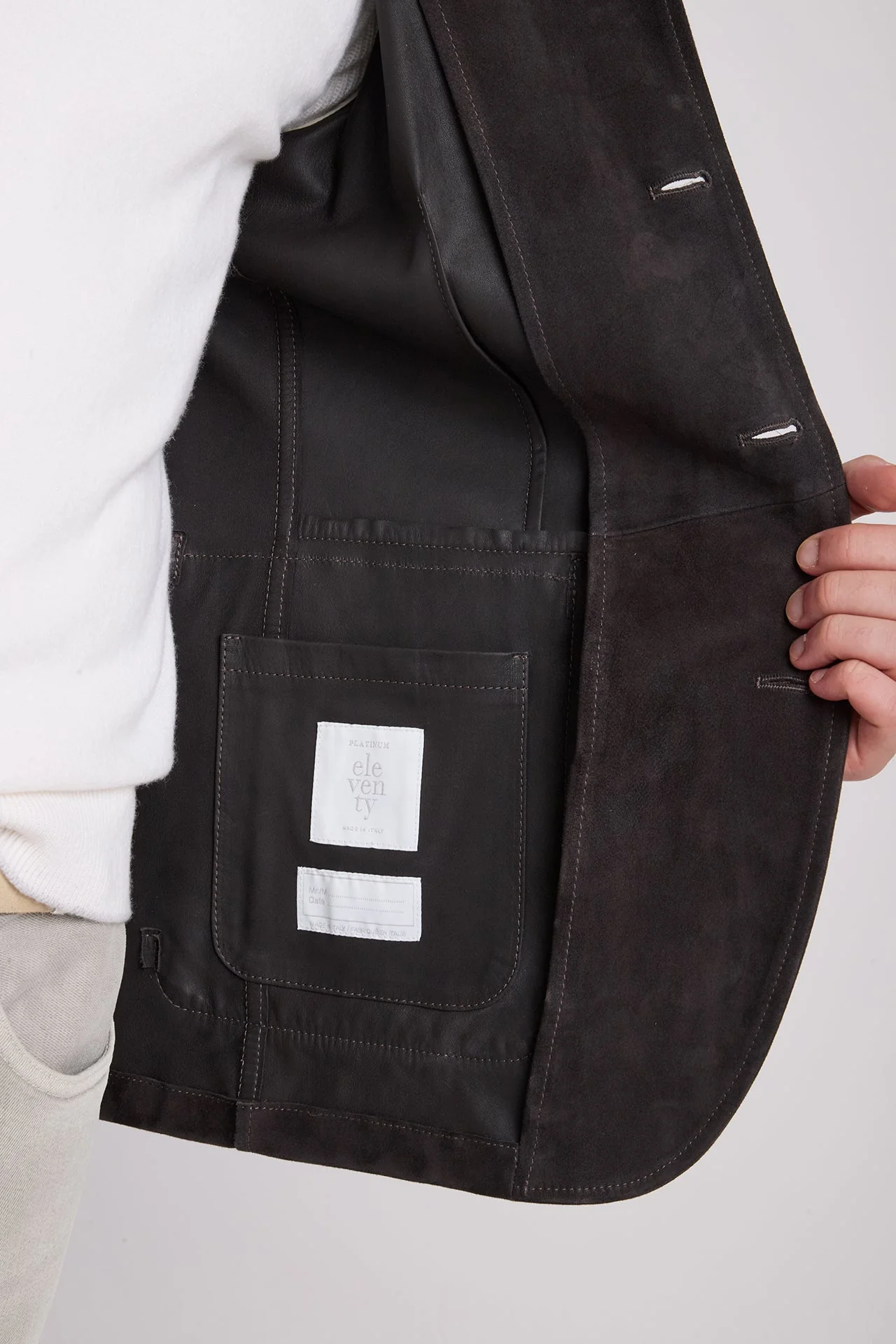 Men's Single-Breasted Resin Suede Jacket with Mock Neck | Eleventy - Image 5