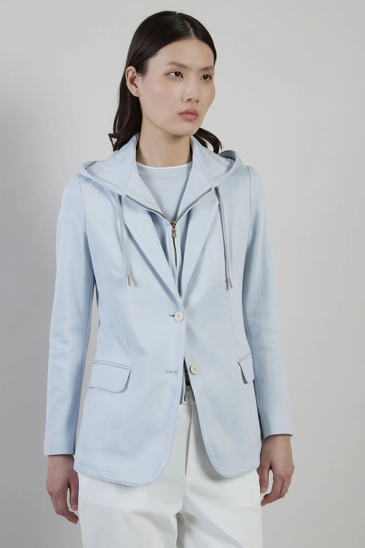 Women's Single-Breasted Viscose Cotton Jacket with Hood | Eleventy - Image 2