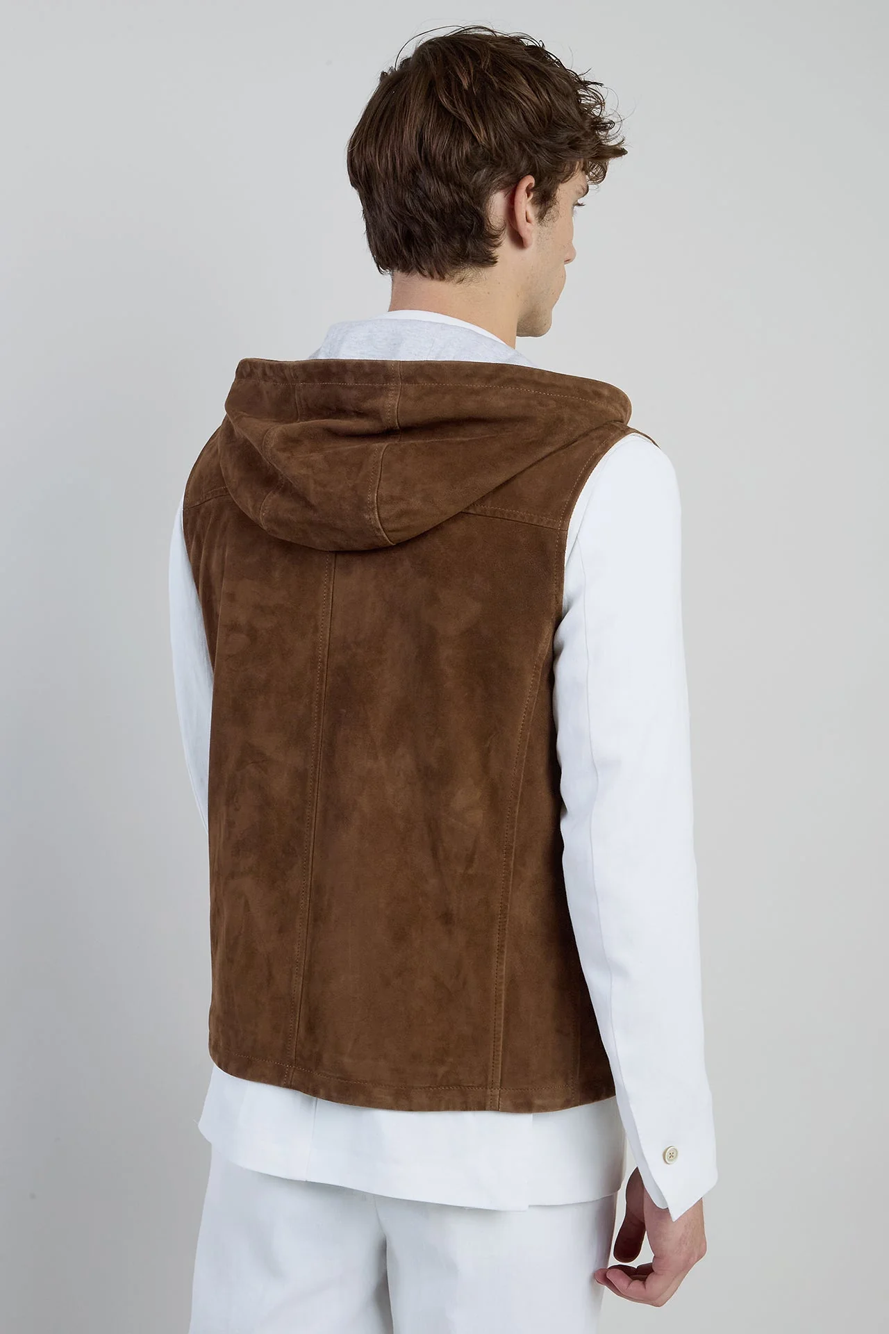 Men's Suede Hooded Vest in Premium Sheepskin Leather | Eleventy - Image 3
