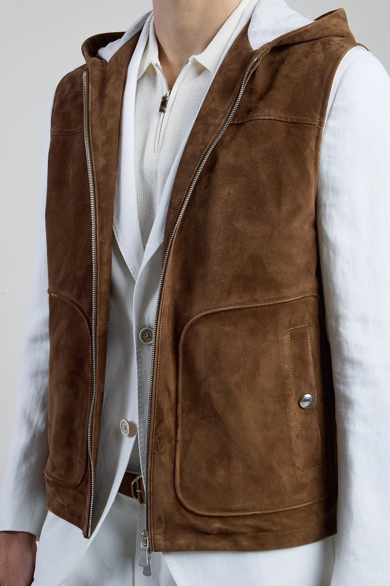 Men's Suede Hooded Vest in Premium Sheepskin Leather | Eleventy - Image 4