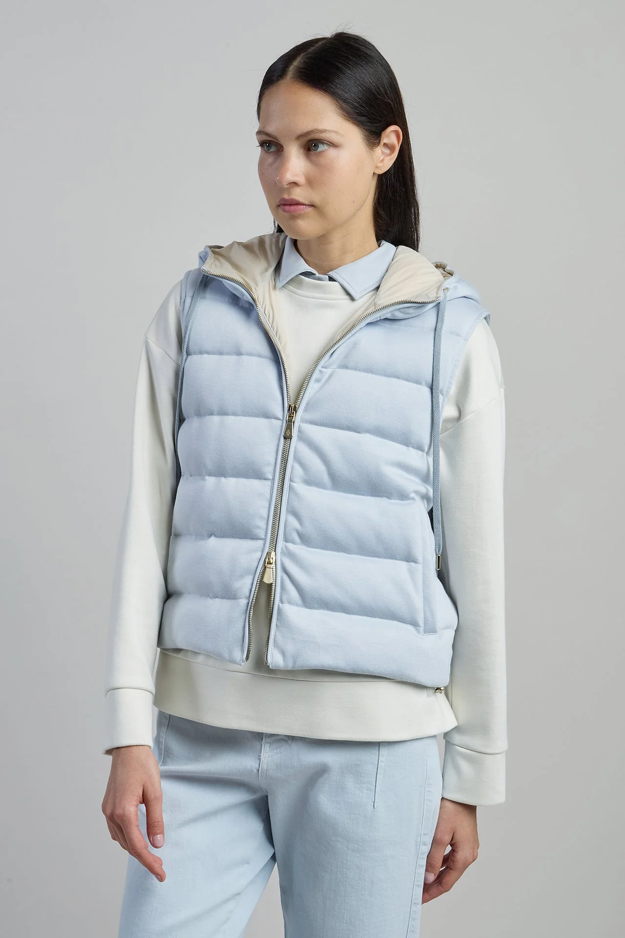 Women's Viscose Cotton Padded Vest with Hood | Eleventy - Image 2