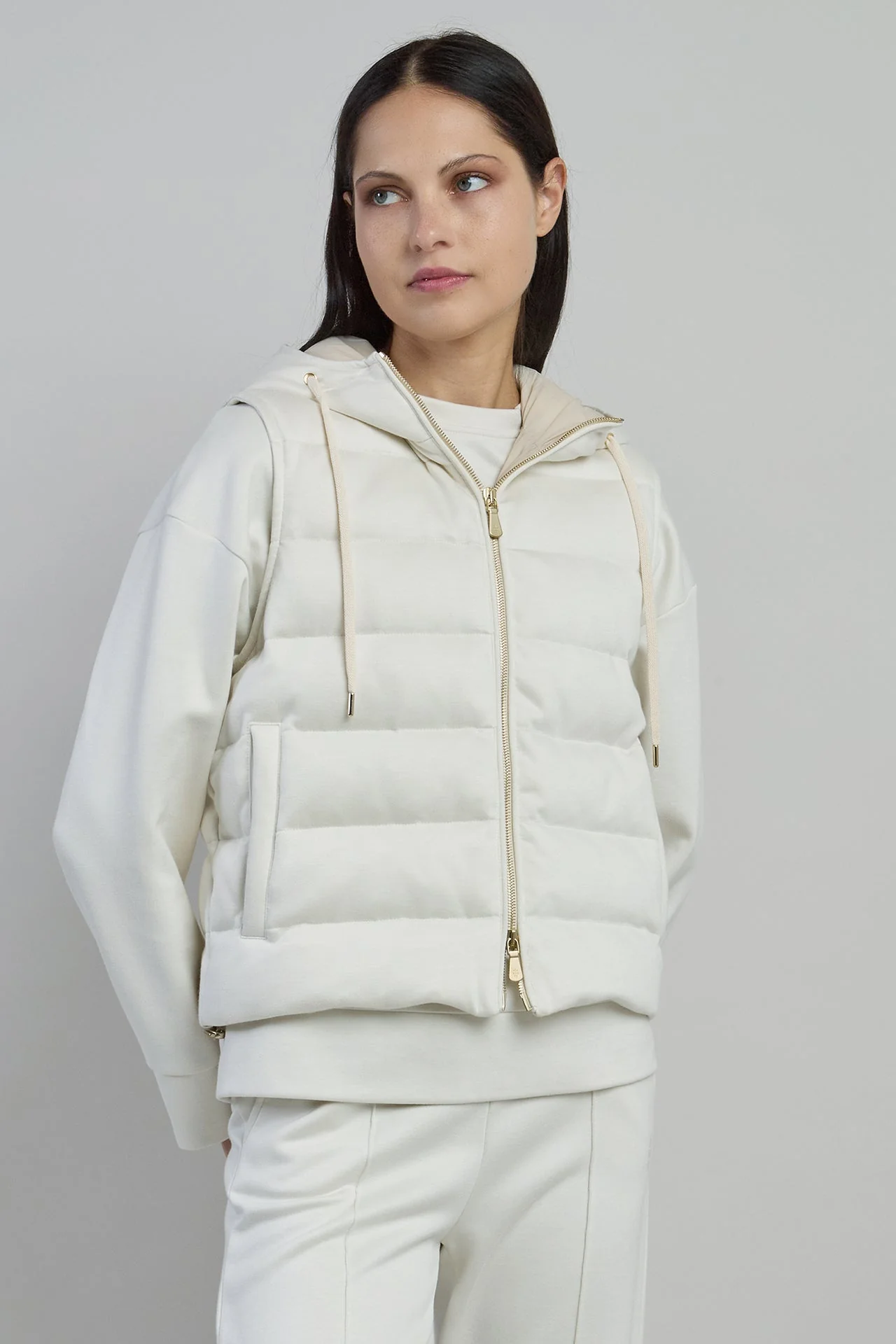 Women's Viscose Cotton Padded Vest with Hood | Eleventy - Image 7