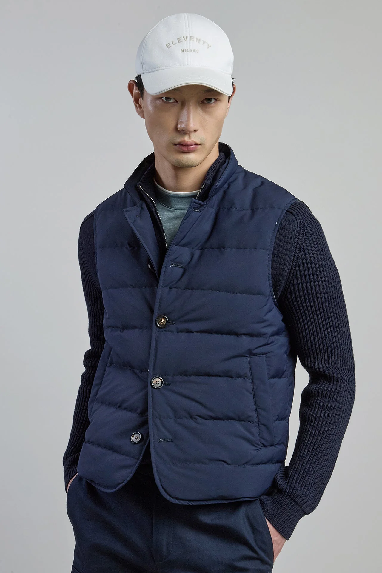Men's Wool and Nylon Padded Vest with Mandarin Collar | Eleventy - Image 2