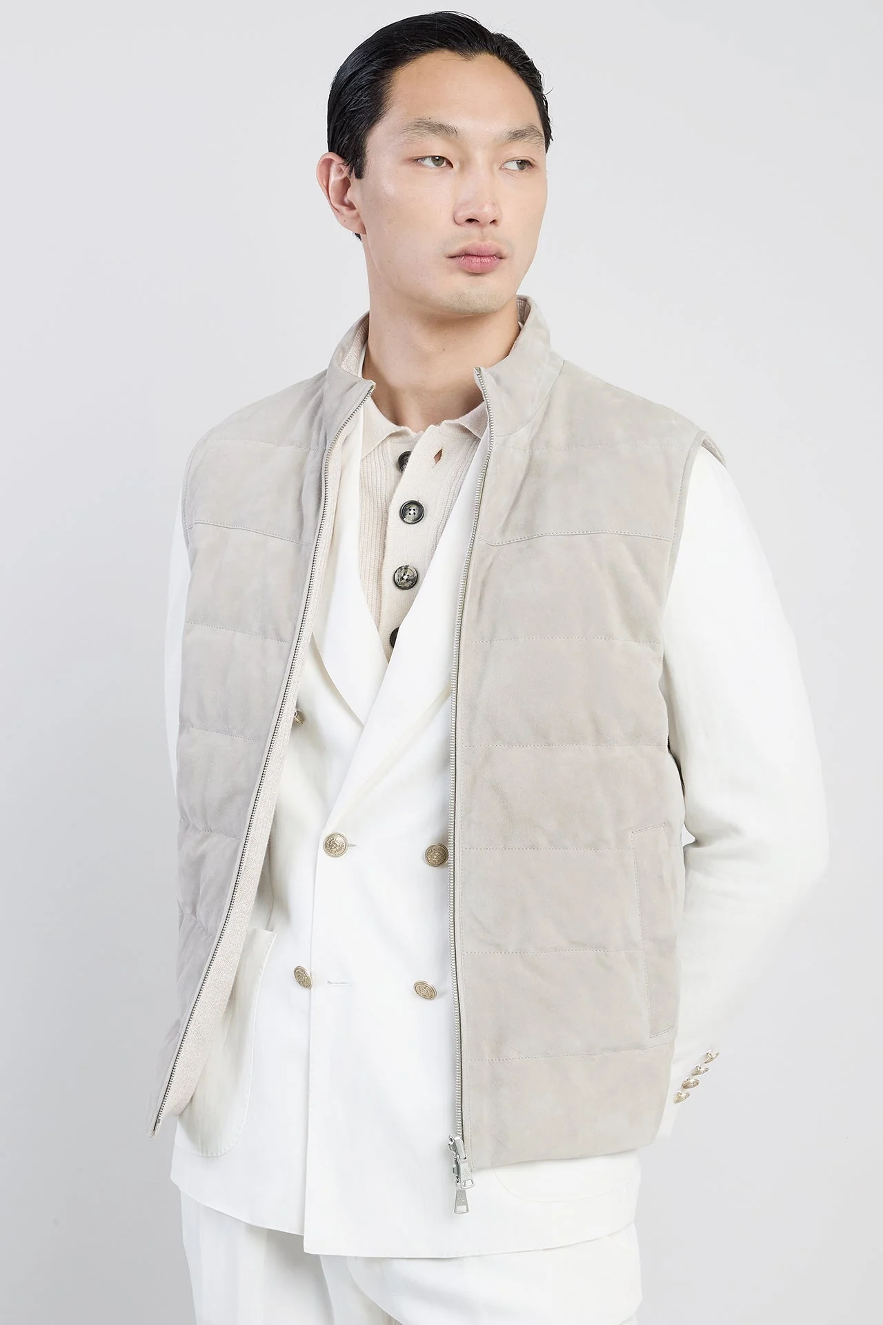 Reversible Suede and English Rib Jersey Vest | Eleventy - Image 3