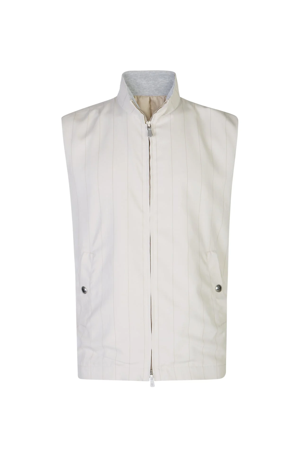 Men's Pinstripe Silk Full-Zip Vest with Stand Collar | Eleventy