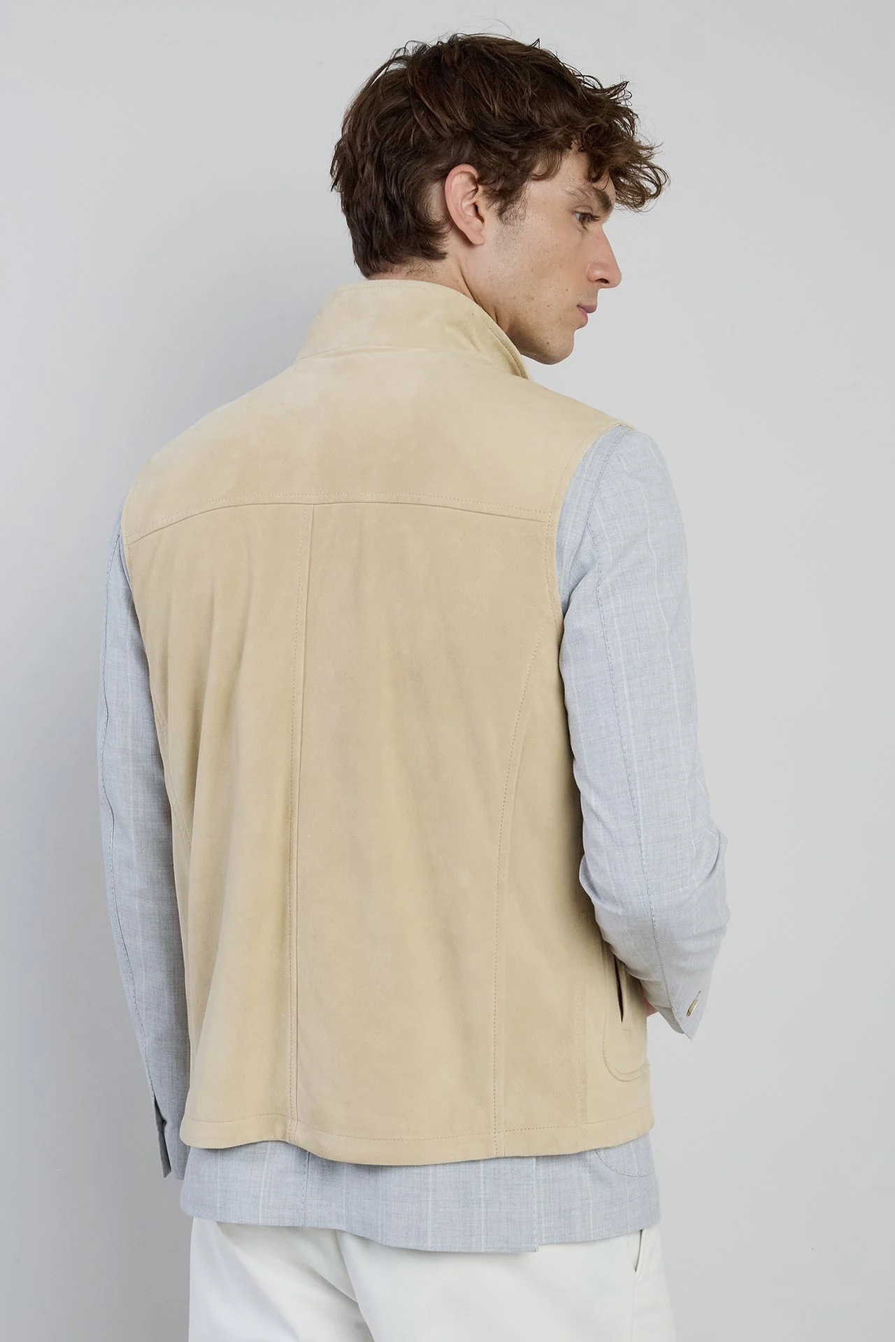 Men's Premium Suede Full-Zip Vest with Standing Collar | Eleventy - Image 3
