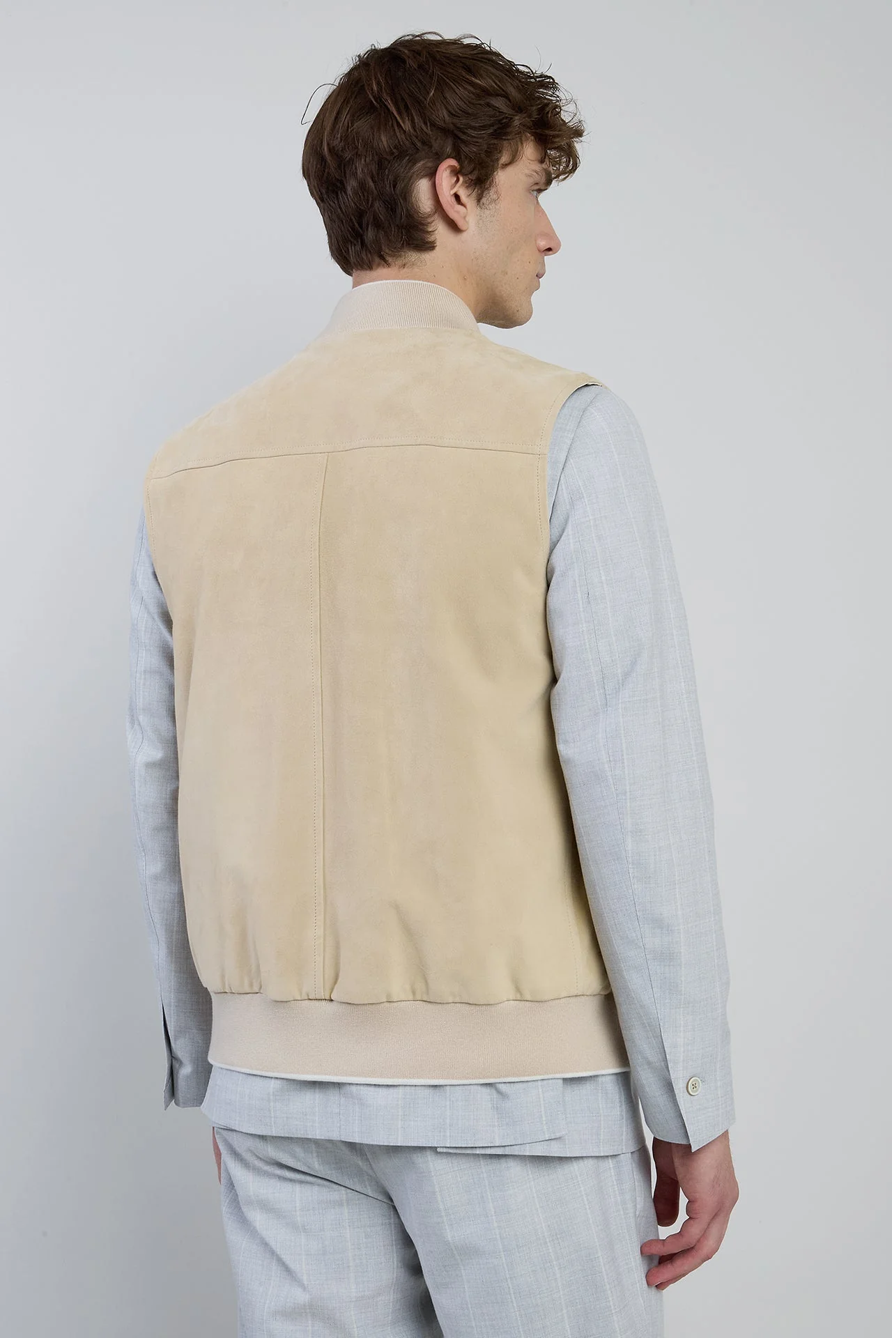 Men's Velvet Suede Bomber Vest in Sheepskin Leather | Eleventy - Image 3
