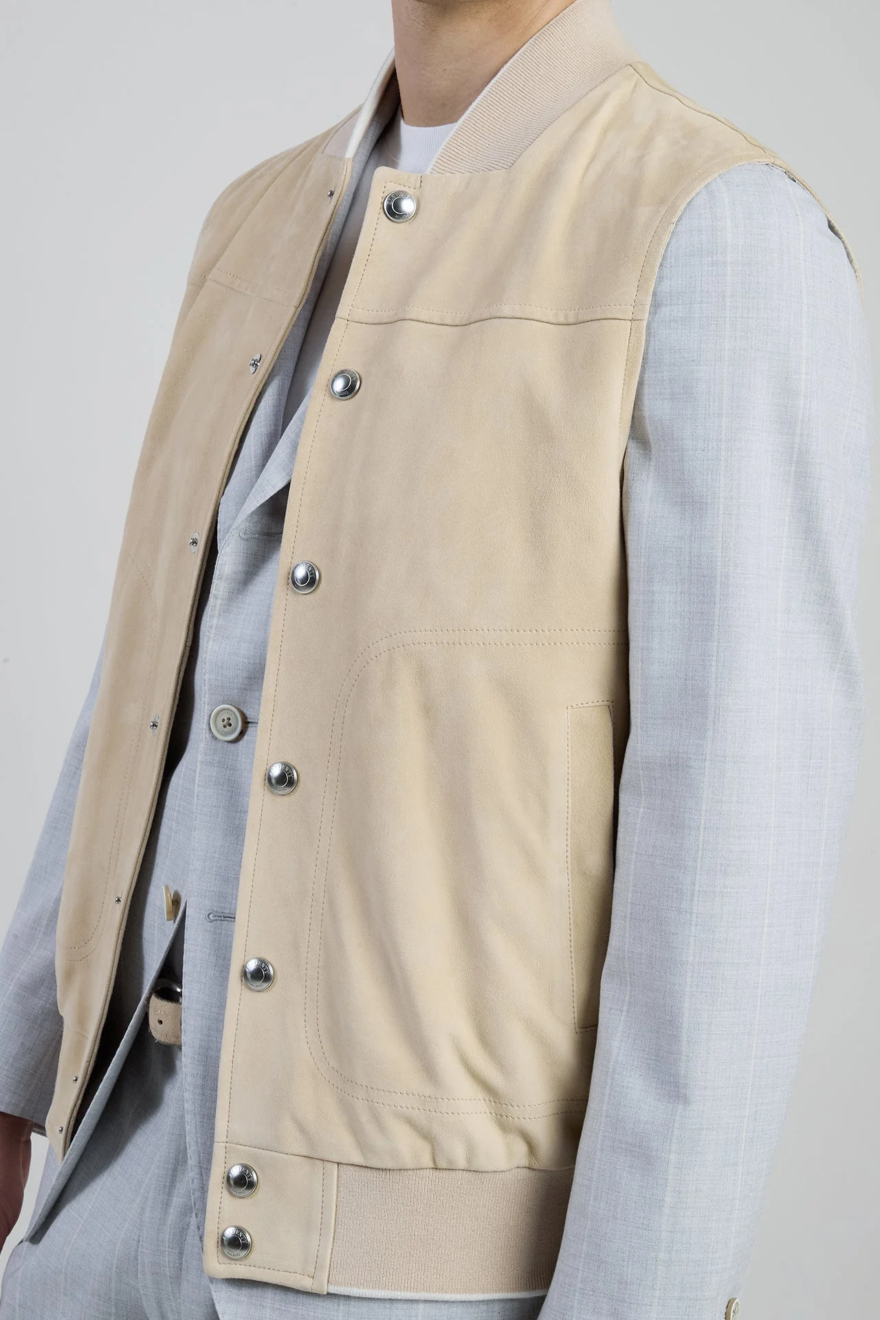 Men's Velvet Suede Bomber Vest in Sheepskin Leather | Eleventy - Image 5