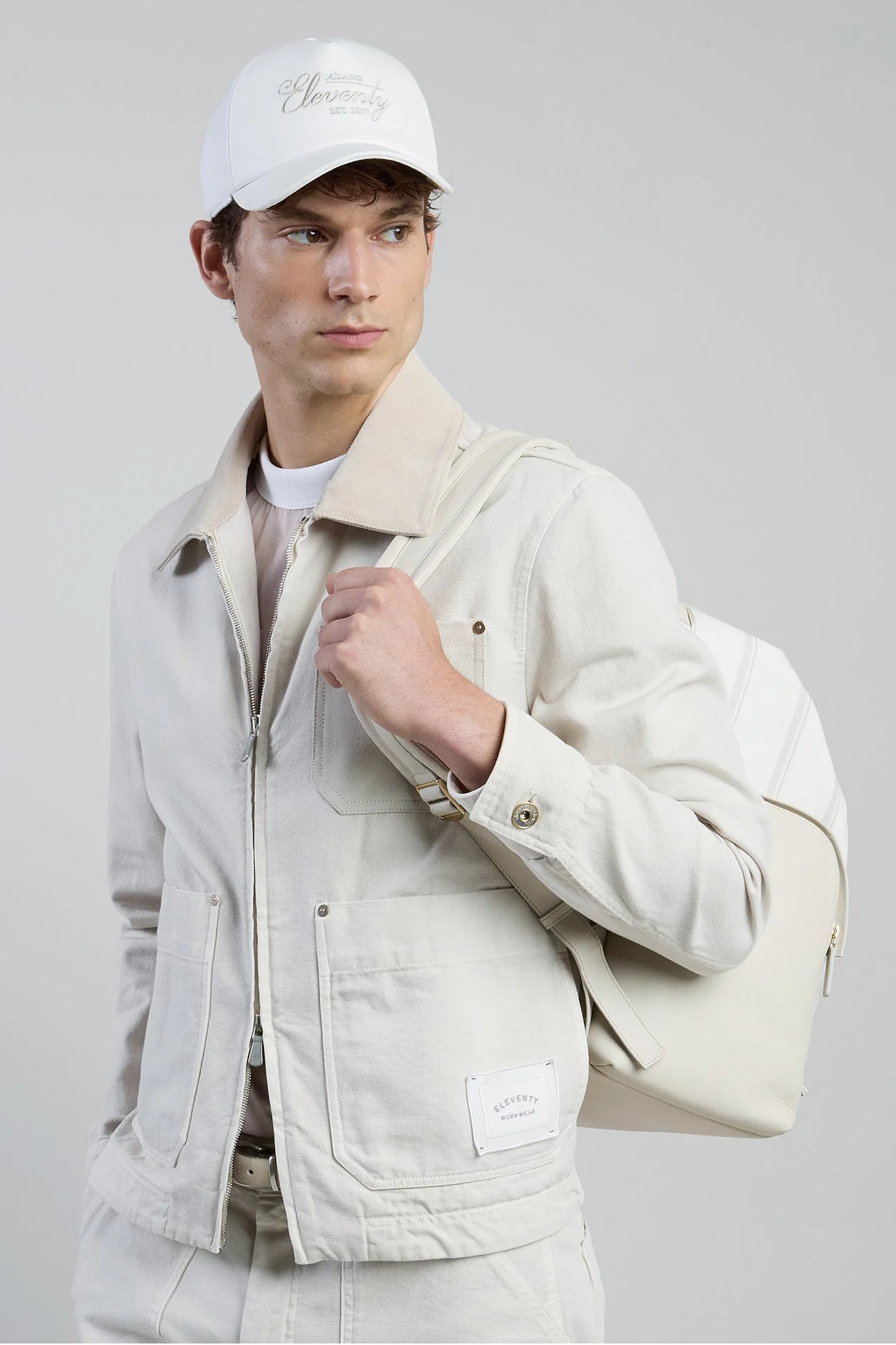 Dual-Material Cotton and Leather Workwear Jacket | Eleventy - Image 4