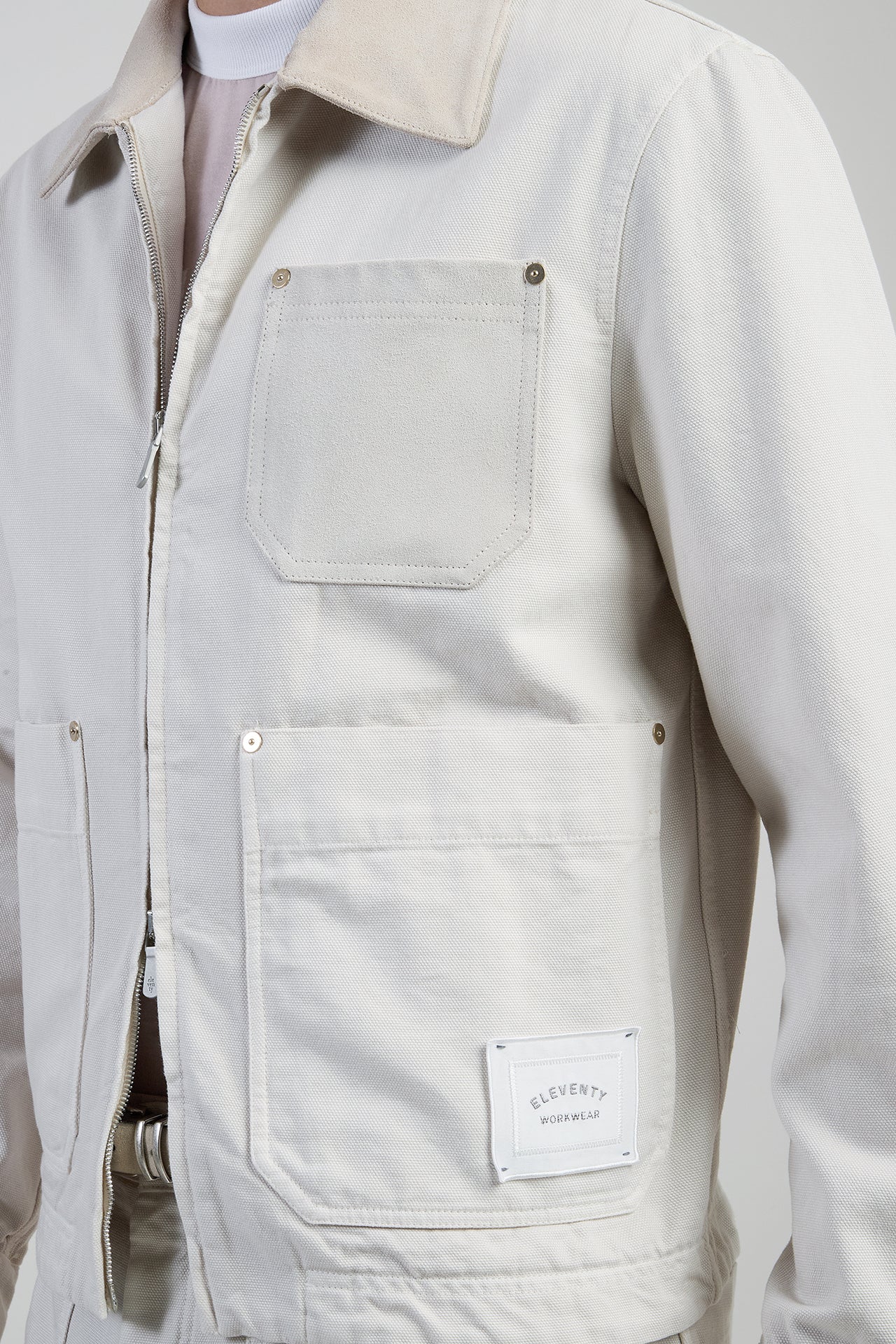Dual-Material Cotton and Leather Workwear Jacket | Eleventy - Image 5
