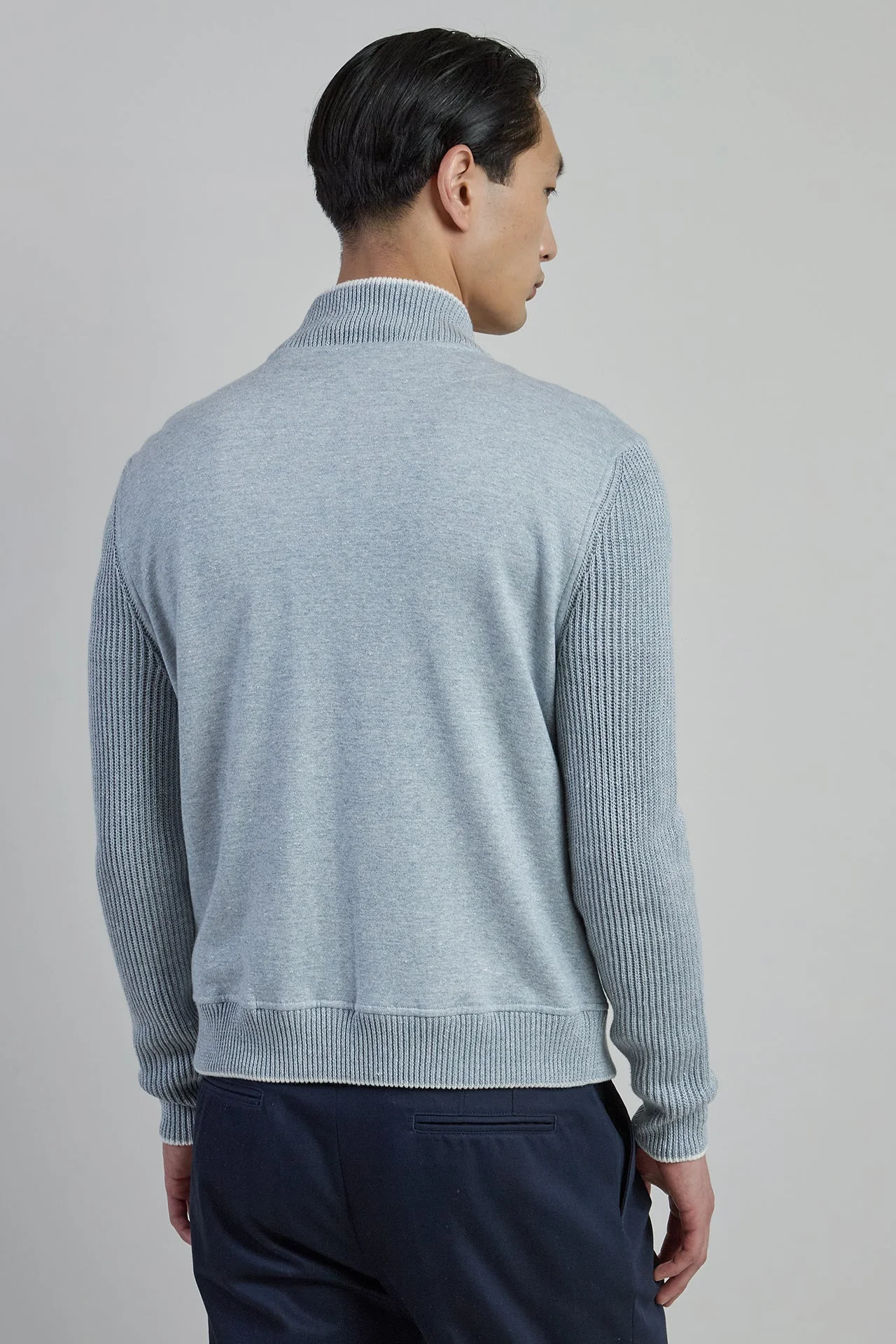 Men's Dual-Material Cotton and Linen Bomber Jacket | Eleventy - Image 3