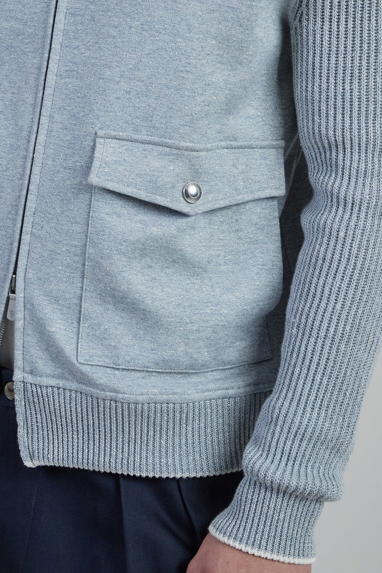 Men's Dual-Material Cotton and Linen Bomber Jacket | Eleventy - Image 4