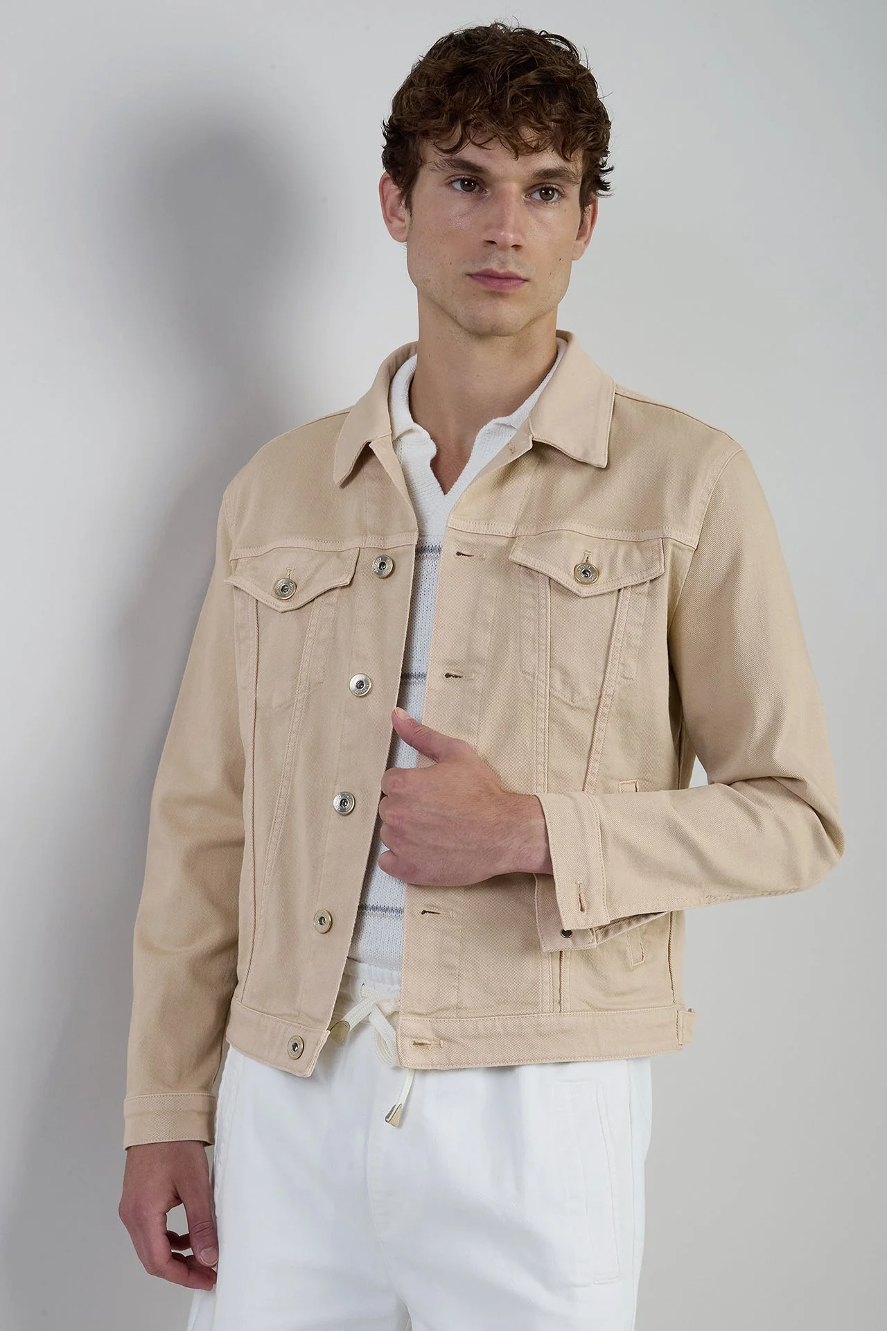 Men's Garment-Dyed Stretch Cotton Denim Jacket | Eleventy - Image 2
